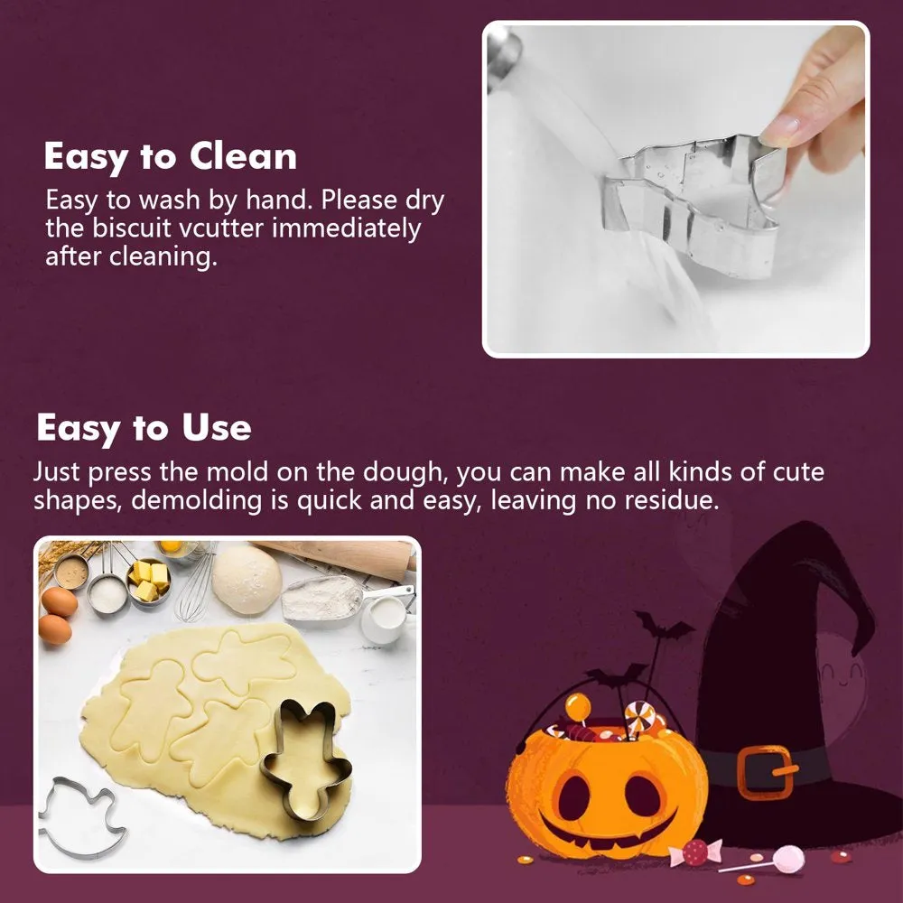 10 Pcs Halloween Cookie Cutters, Cookie Cutter Set Pumpkin Bat Ghost Shapes Molds Stainless Steel Fondant Icing Mold DIY Baking Tools