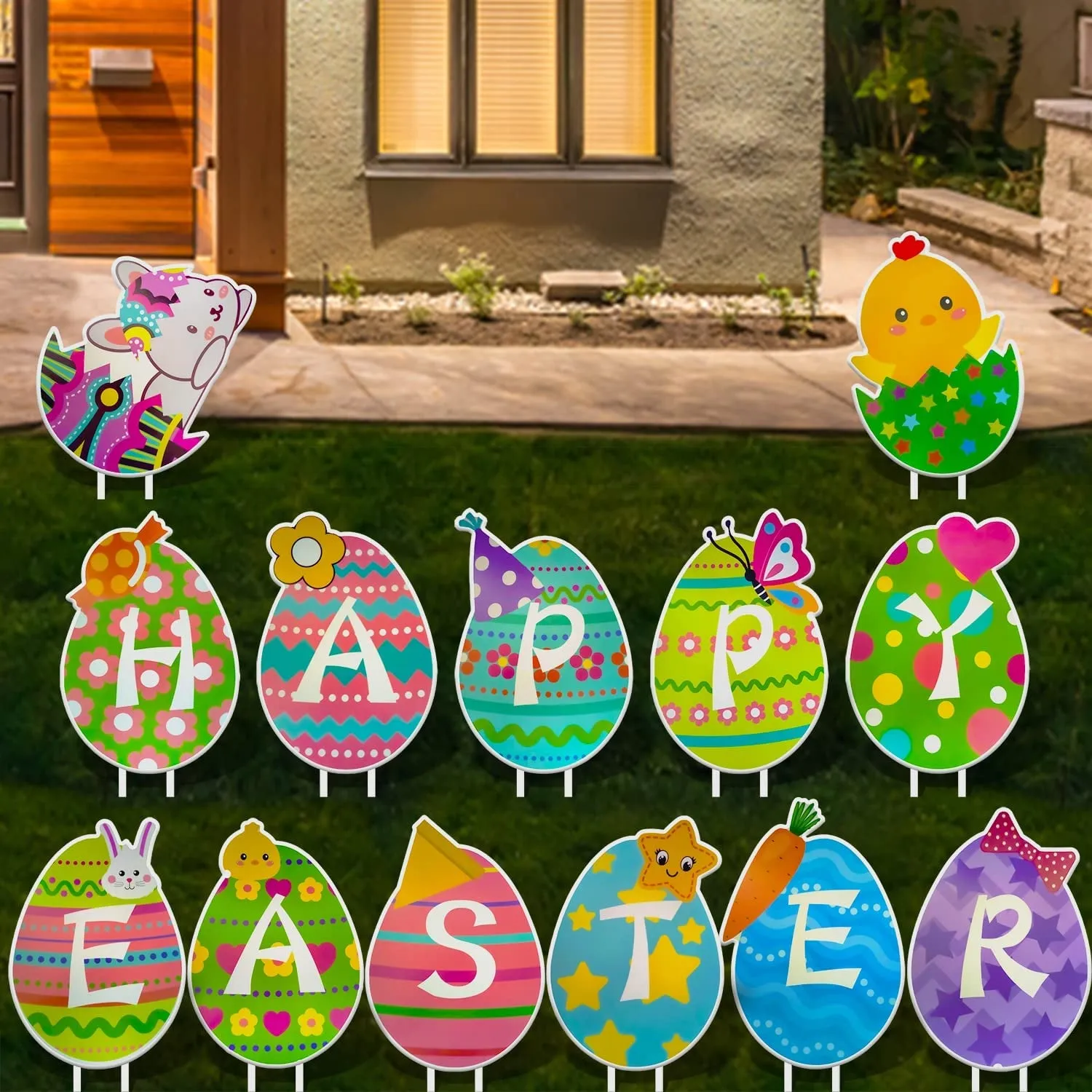 13 Pieces Happy Easter Yard Signs