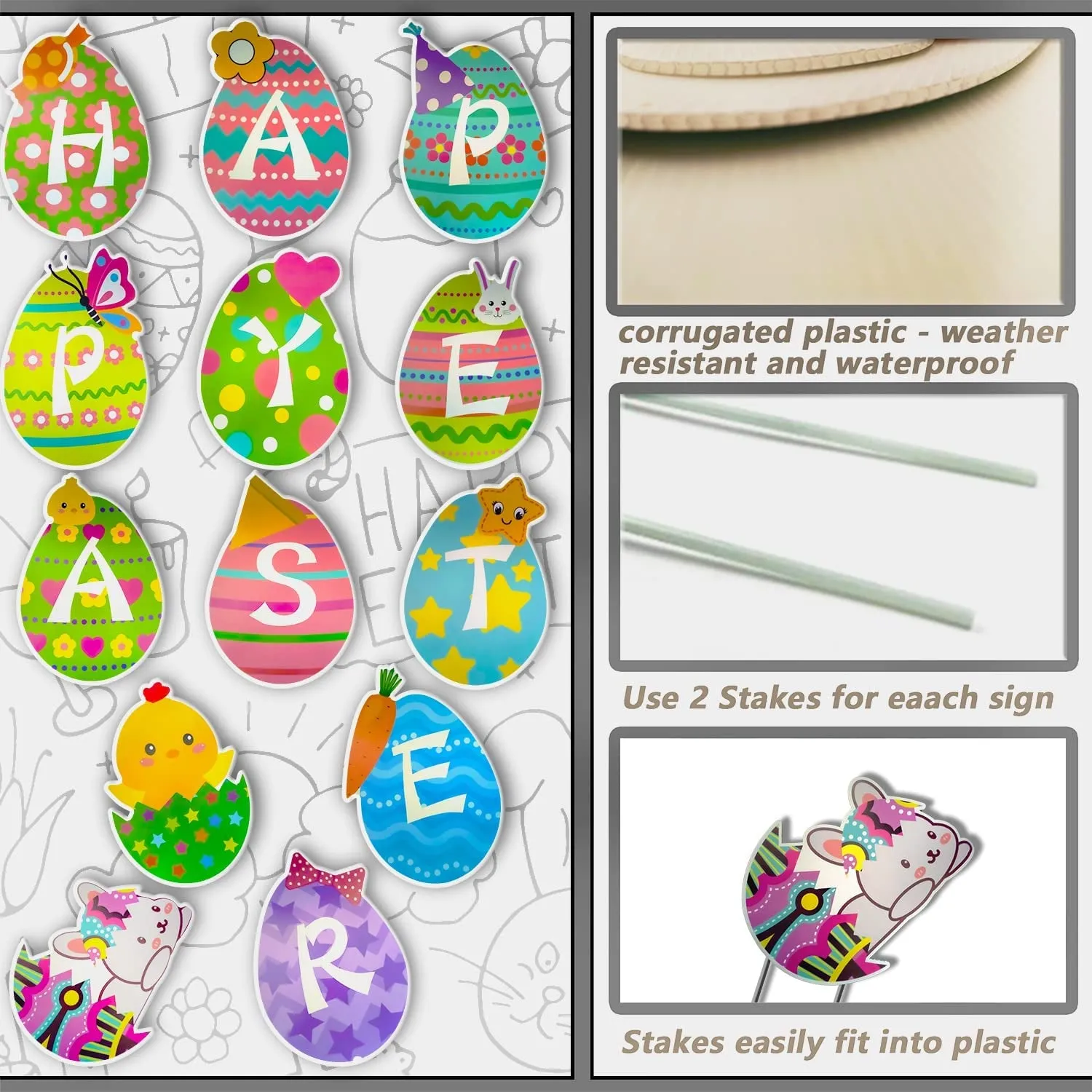 13 Pieces Happy Easter Yard Signs