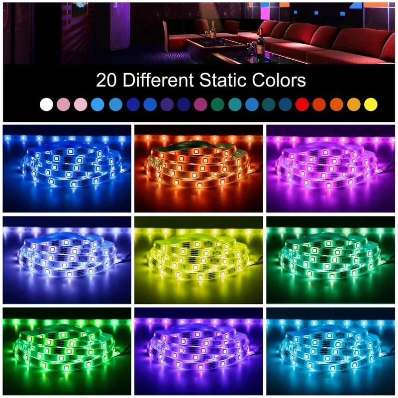 16.4ft LED Light Strip, 5M RGB Color Changing 3528 300 LEDs with 44 Key IR Remote