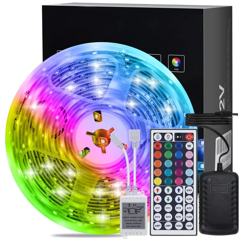 16.4ft LED Light Strip, 5M RGB Color Changing 3528 300 LEDs with 44 Key IR Remote