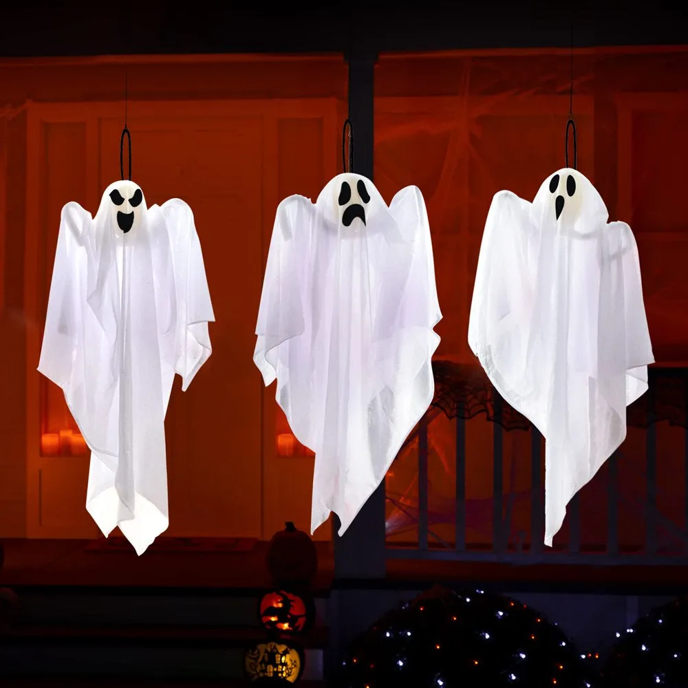 3 Pack Halloween Party Decoration 25.5 Hanging Ghosts, Cute Flying Ghost for Front Yard Patio Lawn Garden Party Décor and Holiday Decorations