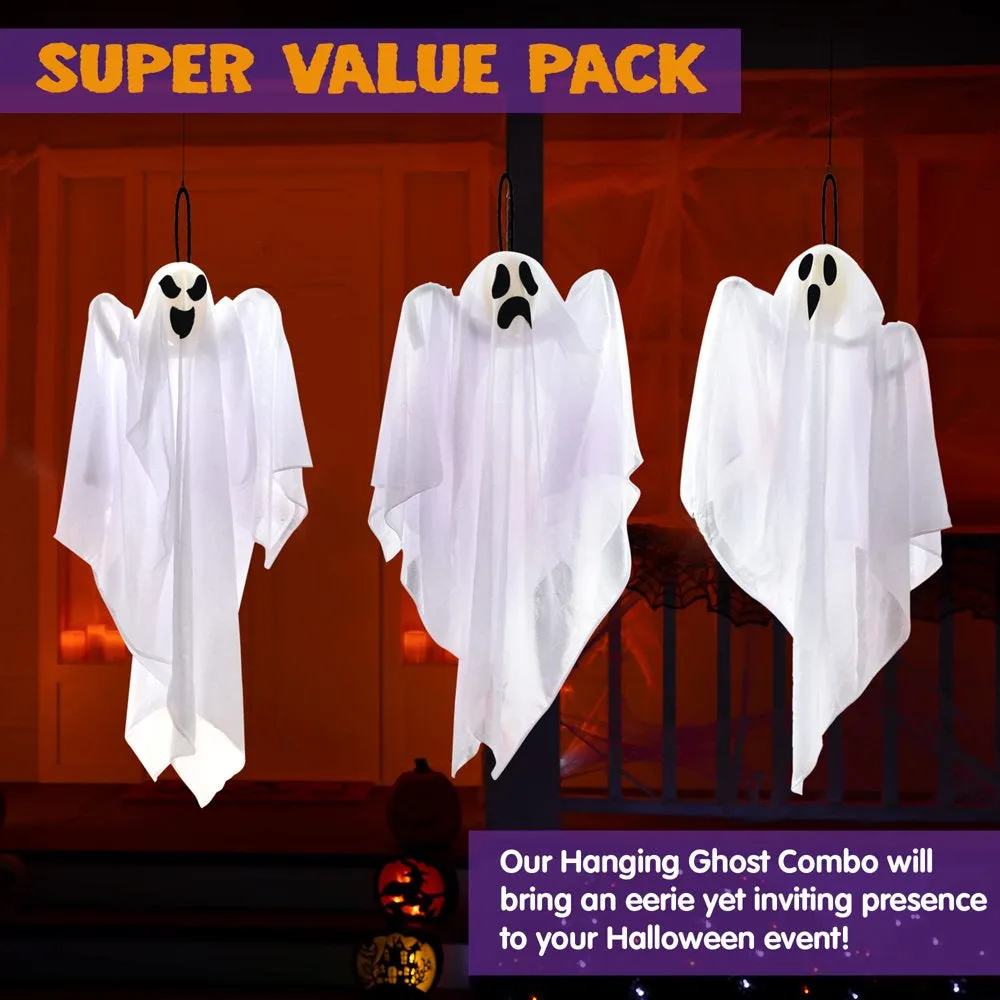 3 Pack Halloween Party Decoration 25.5 Hanging Ghosts, Cute Flying Ghost for Front Yard Patio Lawn Garden Party Décor and Holiday Decorations