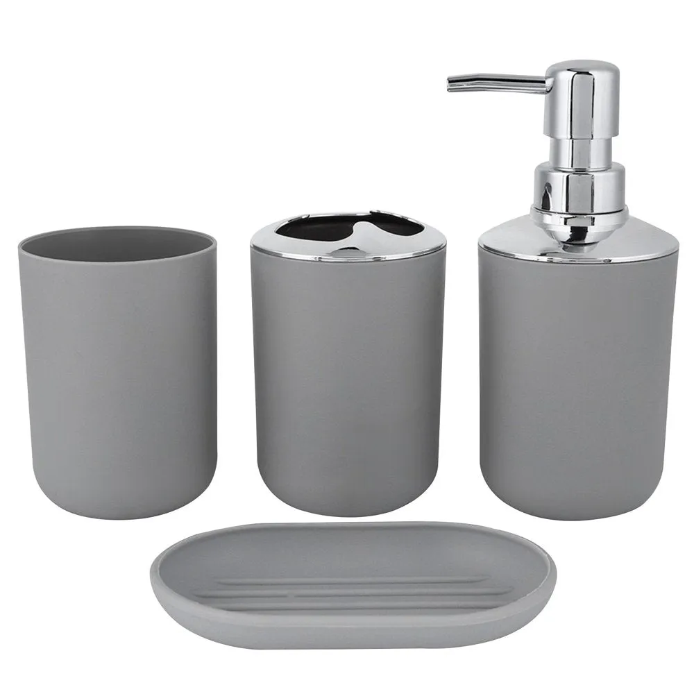 4 Piece Bathroom Accessory Set with Soap Dispenser Pump, Toothbrush Holder, Tumbler and Soap Dish