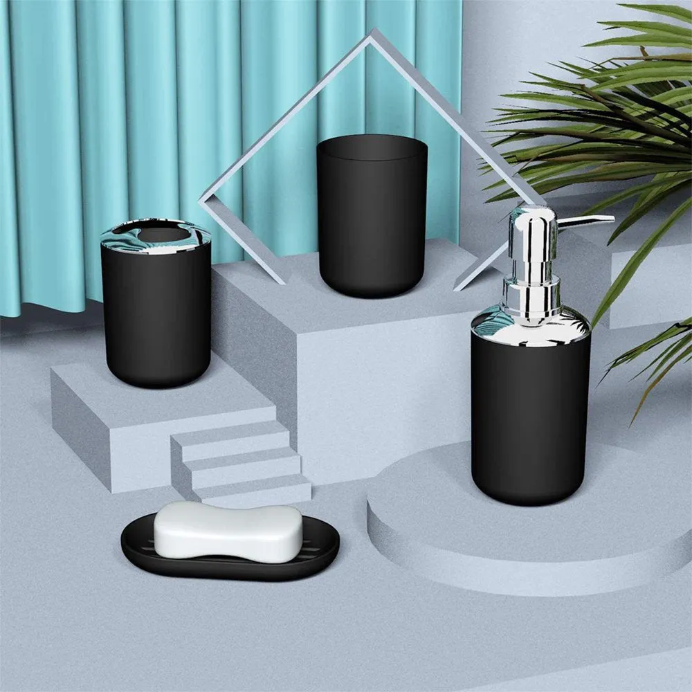 4 Piece Bathroom Accessory Set with Soap Dispenser Pump, Toothbrush Holder, Tumbler and Soap Dish