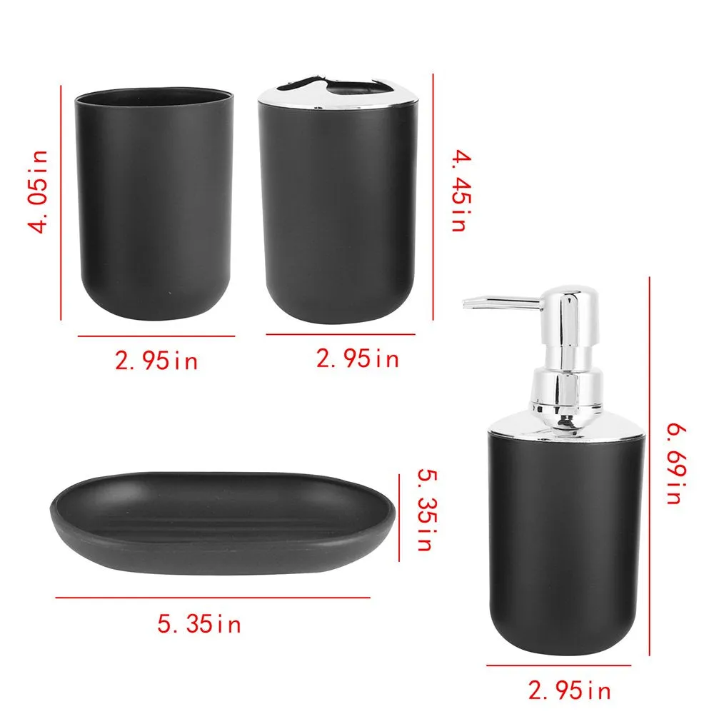 4 Piece Bathroom Accessory Set with Soap Dispenser Pump, Toothbrush Holder, Tumbler and Soap Dish