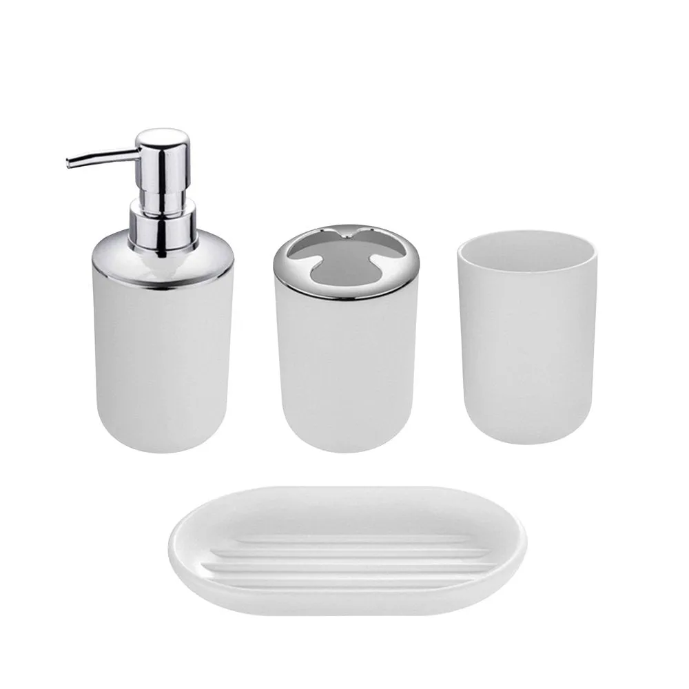 4 Piece Bathroom Accessory Set with Soap Dispenser Pump, Toothbrush Holder, Tumbler and Soap Dish