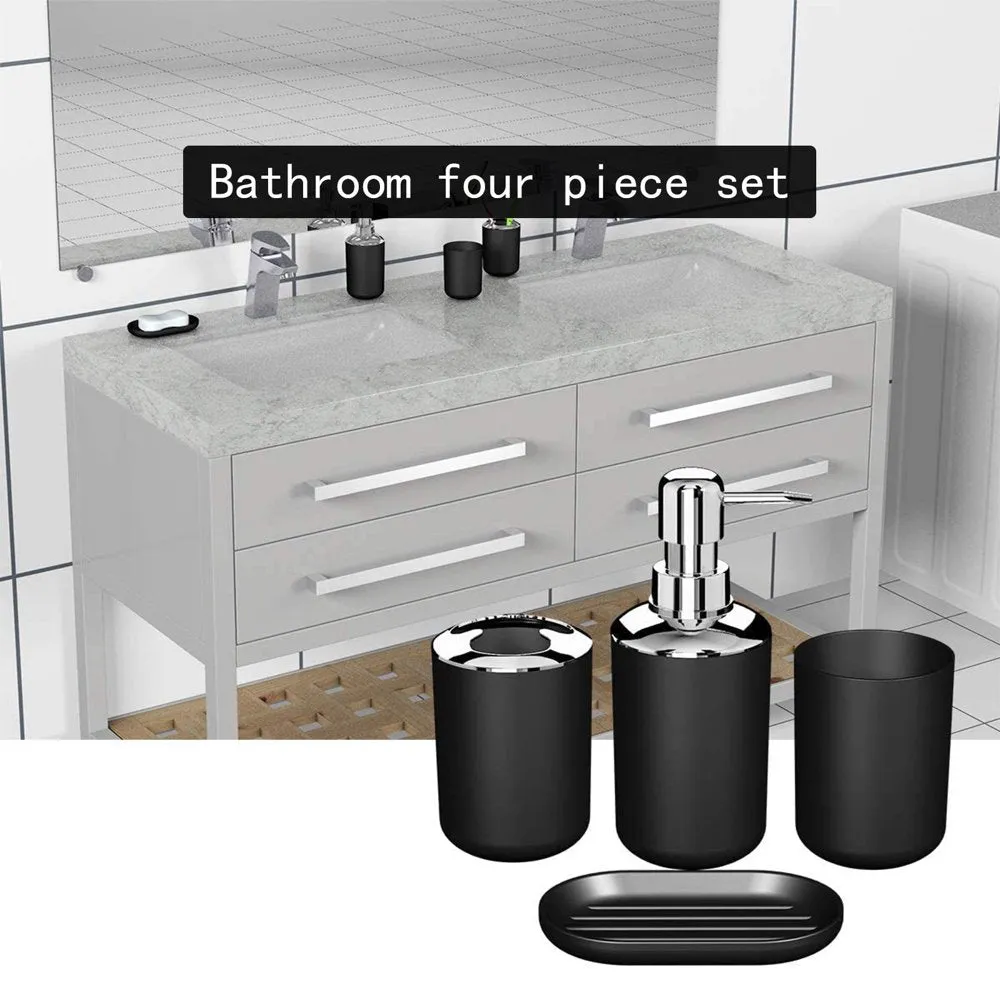 4 Piece Bathroom Accessory Set with Soap Dispenser Pump, Toothbrush Holder, Tumbler and Soap Dish