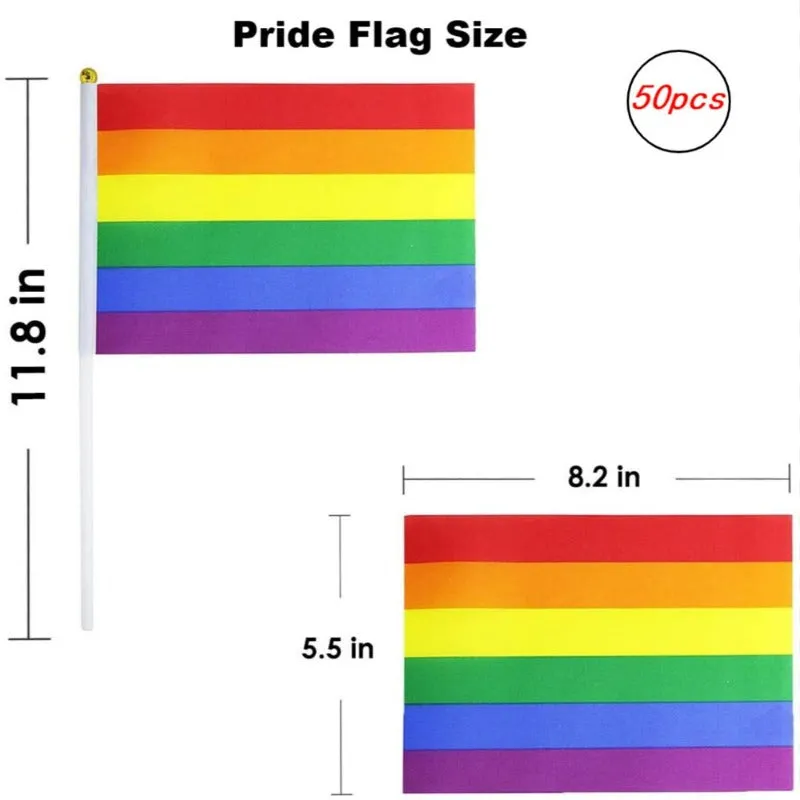 50 Pack Mini Pride Flag Small Lgbt Rainbow Flag Hand Held Stick Flags