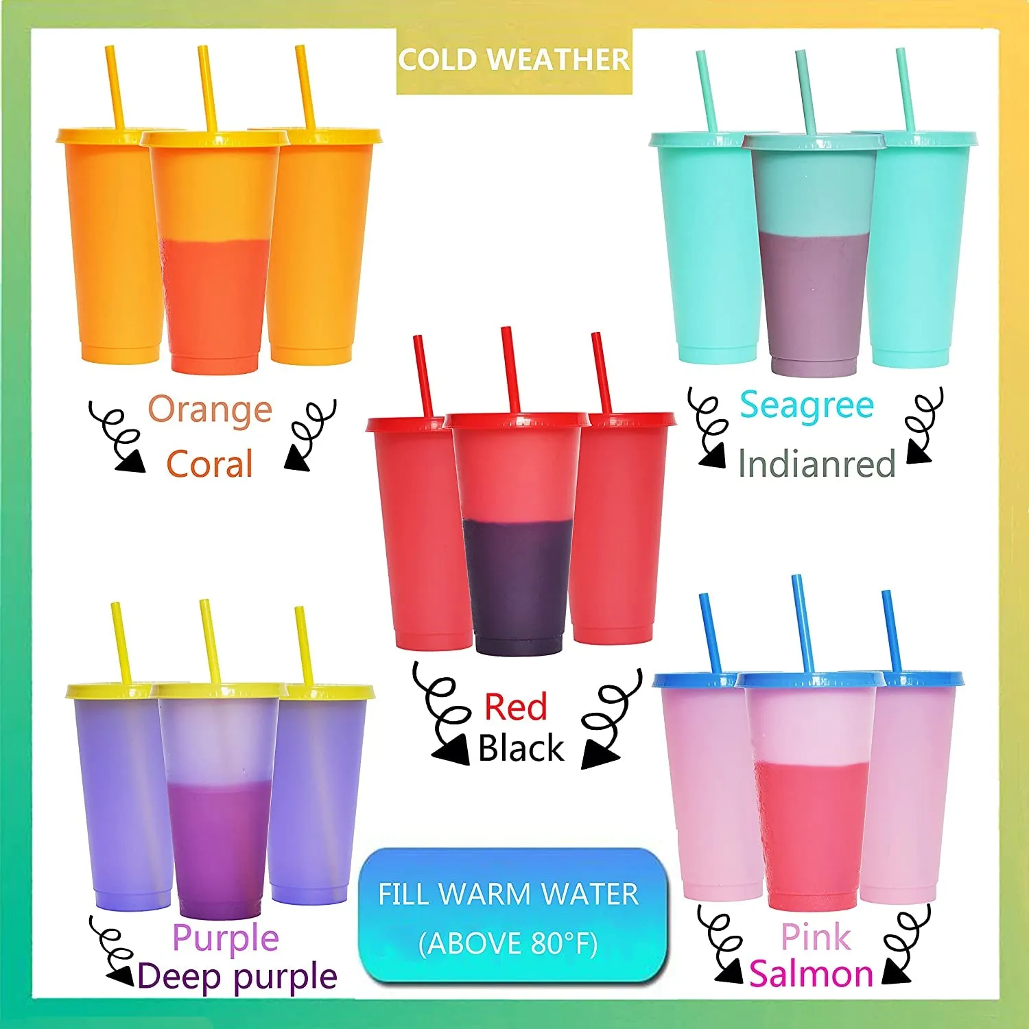 5pcs 24oz Color Changing cups