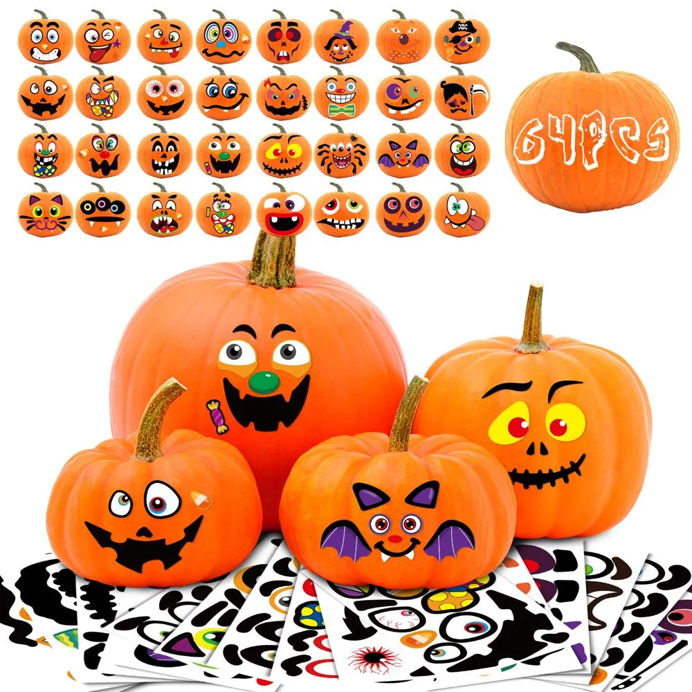 64 Packs Halloween Stickers Pumpkin Decorating Stickers for Children , 32 Sheet Small Pumpkin Face Stickers for Halloween Party Supplies Trick or Treat Party Favors