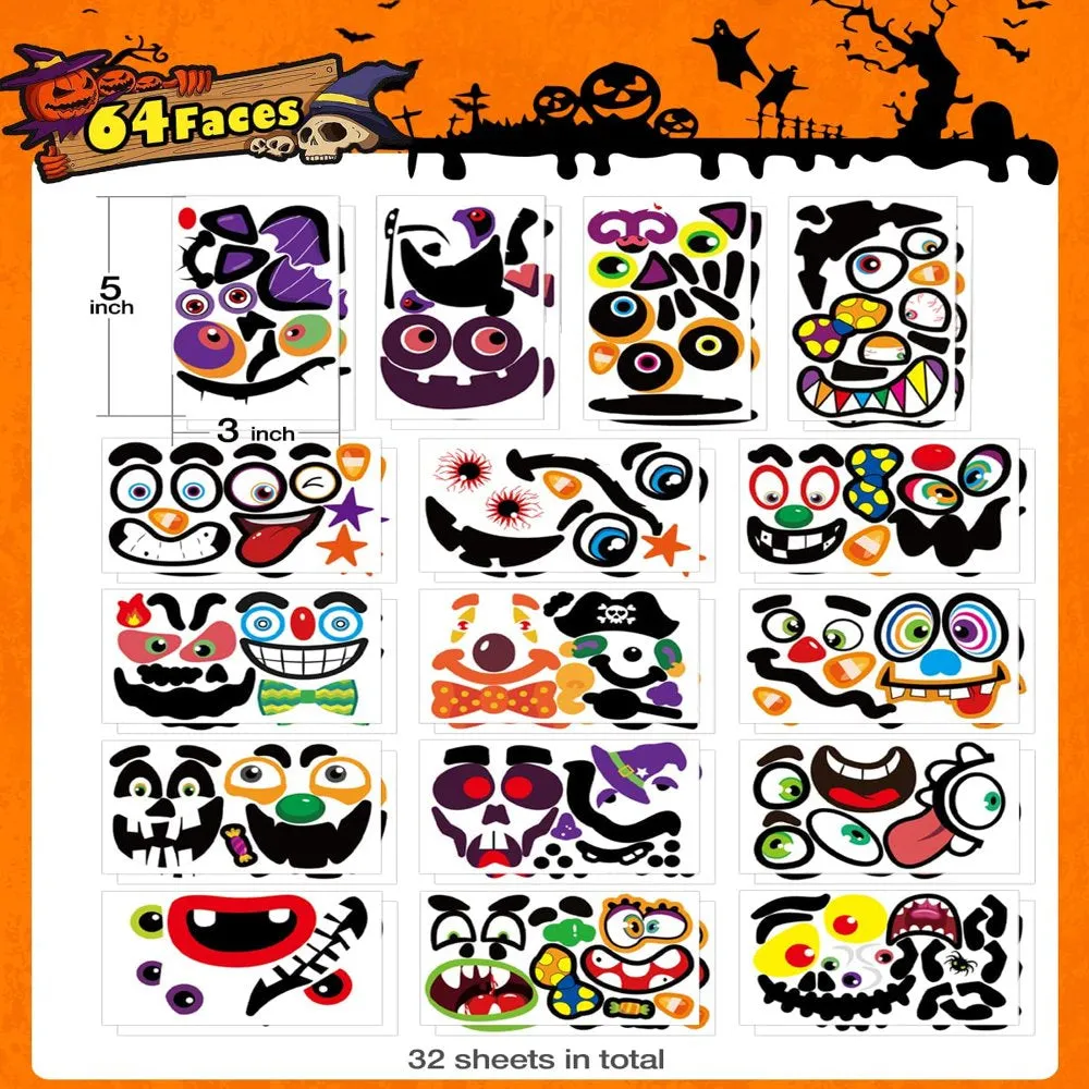 64 Packs Halloween Stickers Pumpkin Decorating Stickers for Children , 32 Sheet Small Pumpkin Face Stickers for Halloween Party Supplies Trick or Treat Party Favors