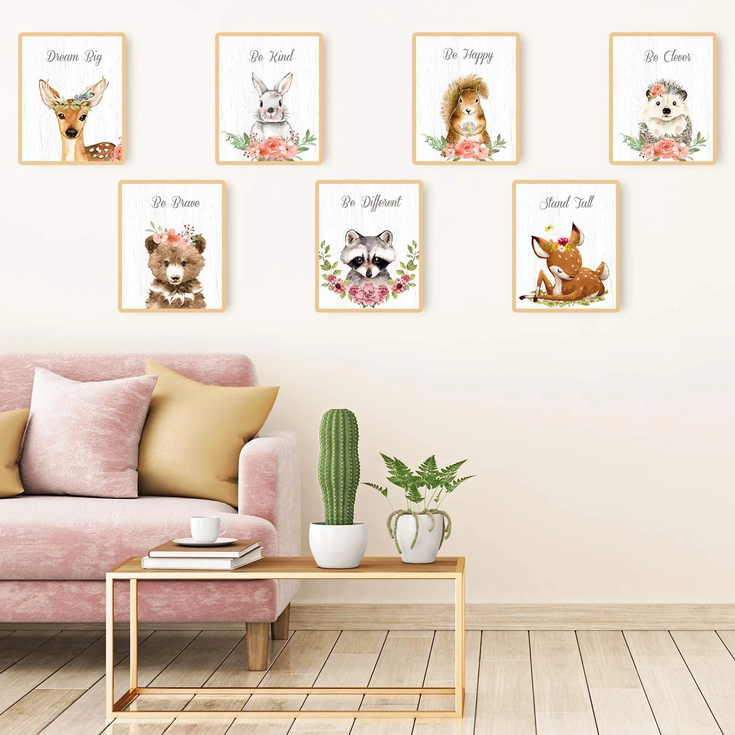 9 Pieces Woodland Nursery Wall Art Prints Cute Woodland Floral Crown Animals Motivational Posters Pictures Wall Decor for Baby Kids Room Home Decorations (Unframed, 8 x 10 Inch)