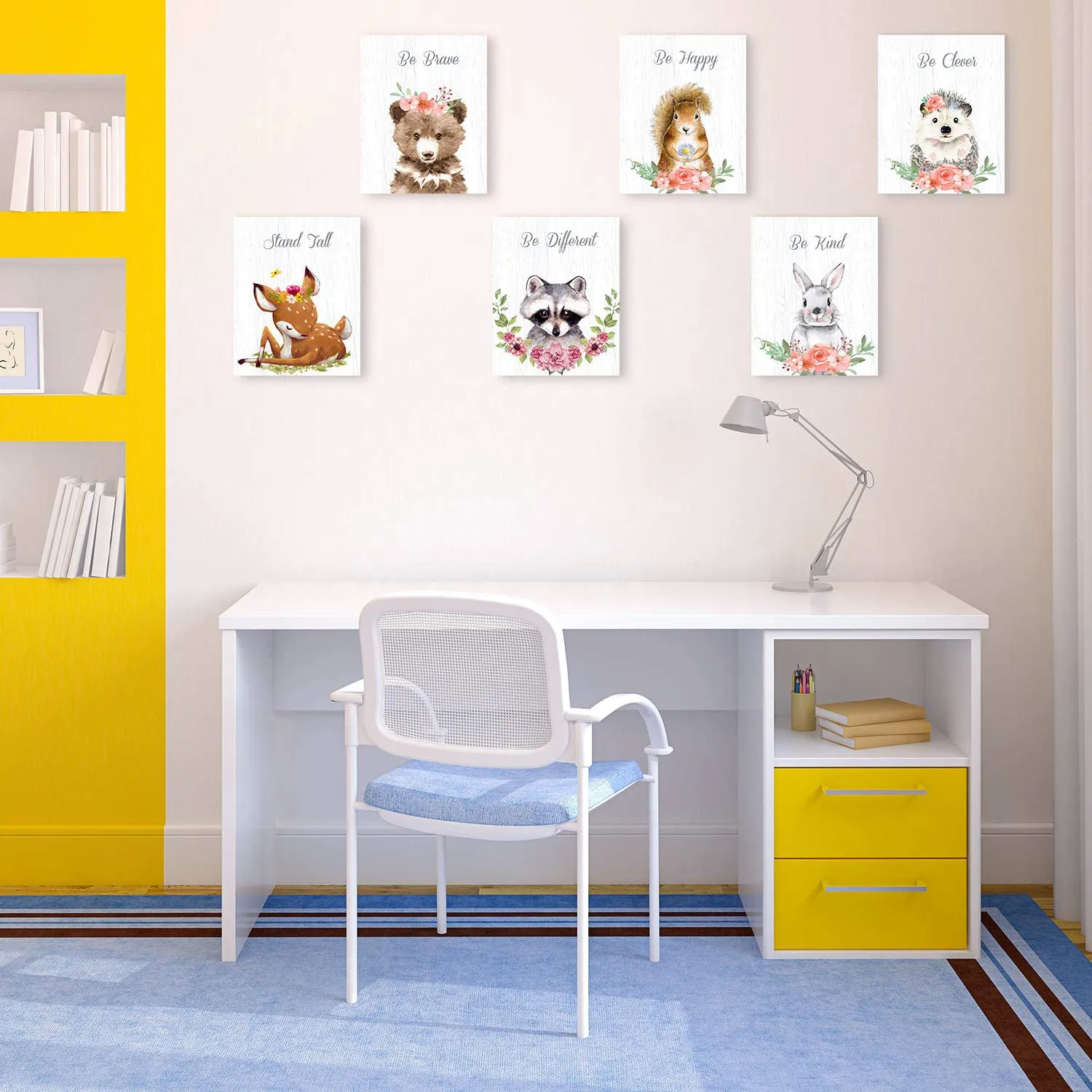 9 Pieces Woodland Nursery Wall Art Prints Cute Woodland Floral Crown Animals Motivational Posters Pictures Wall Decor for Baby Kids Room Home Decorations (Unframed, 8 x 10 Inch)