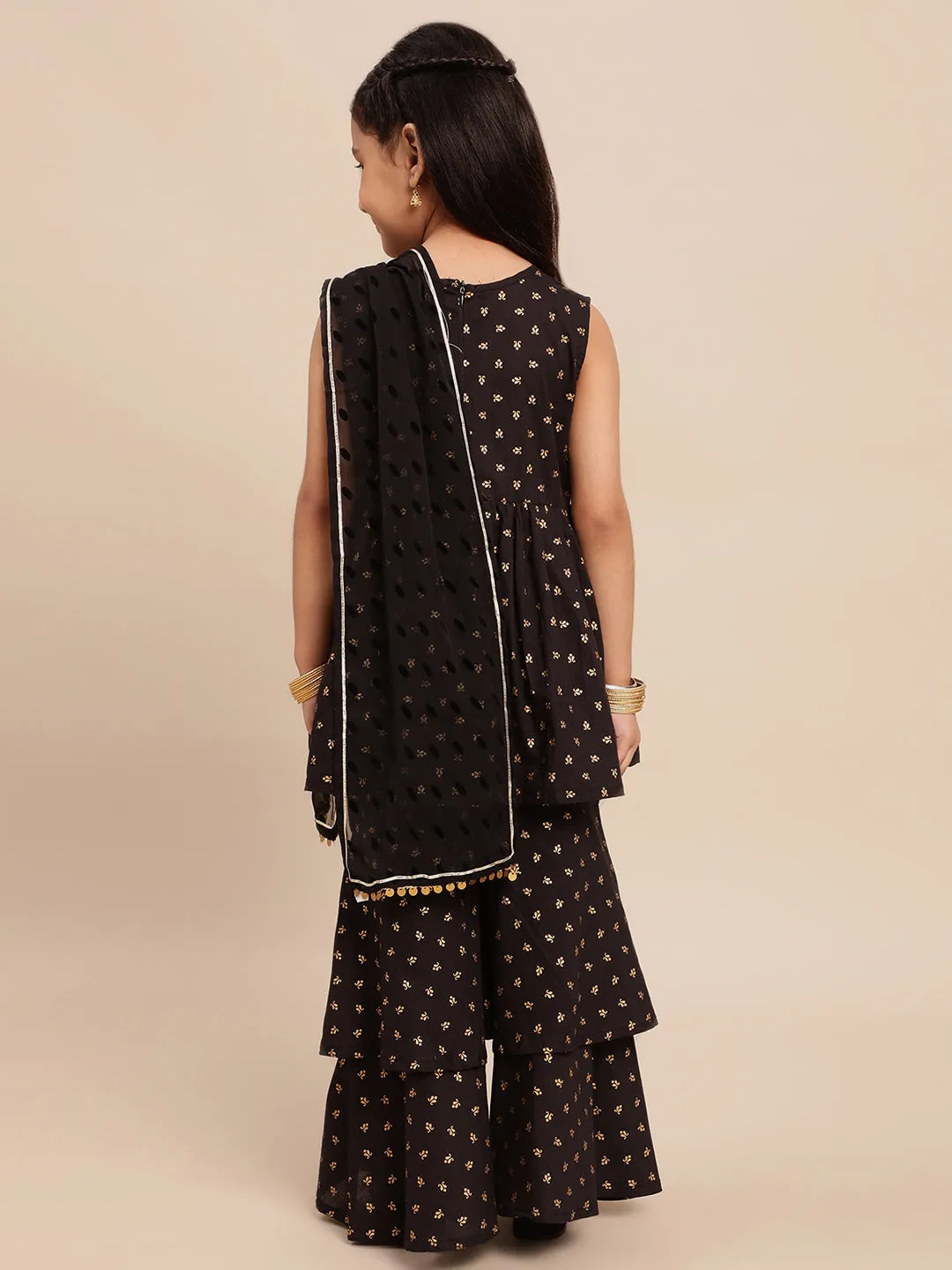 Ahalyaa Black Cotton Straight Kurta Sets