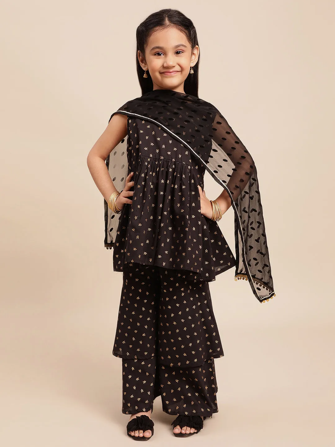 Ahalyaa Black Cotton Straight Kurta Sets