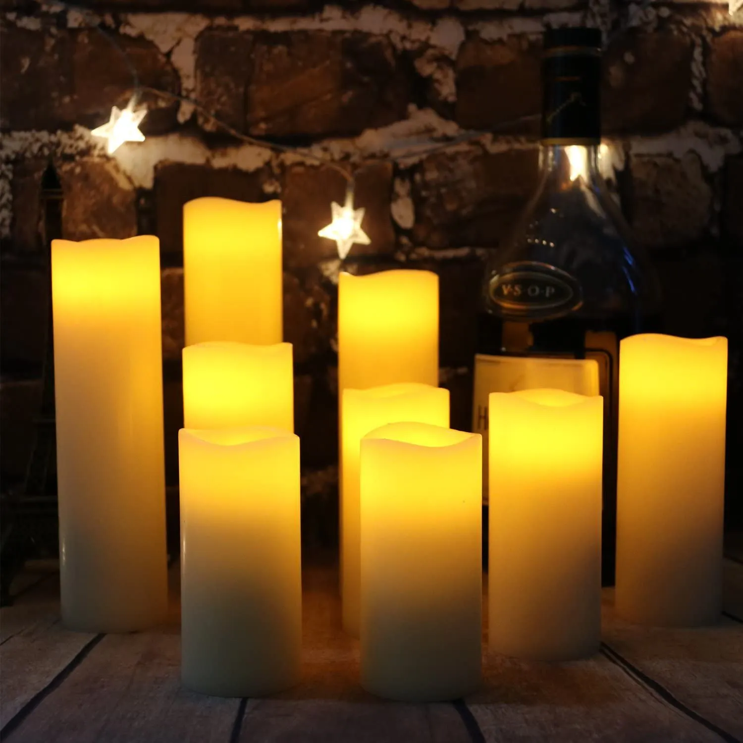 Antizer Flameless Candles Led Candles Pack of 9 (H 4 5 6 7 8 9 X D 2.2) Ivory Real Wax Battery Candles with Remote Timer