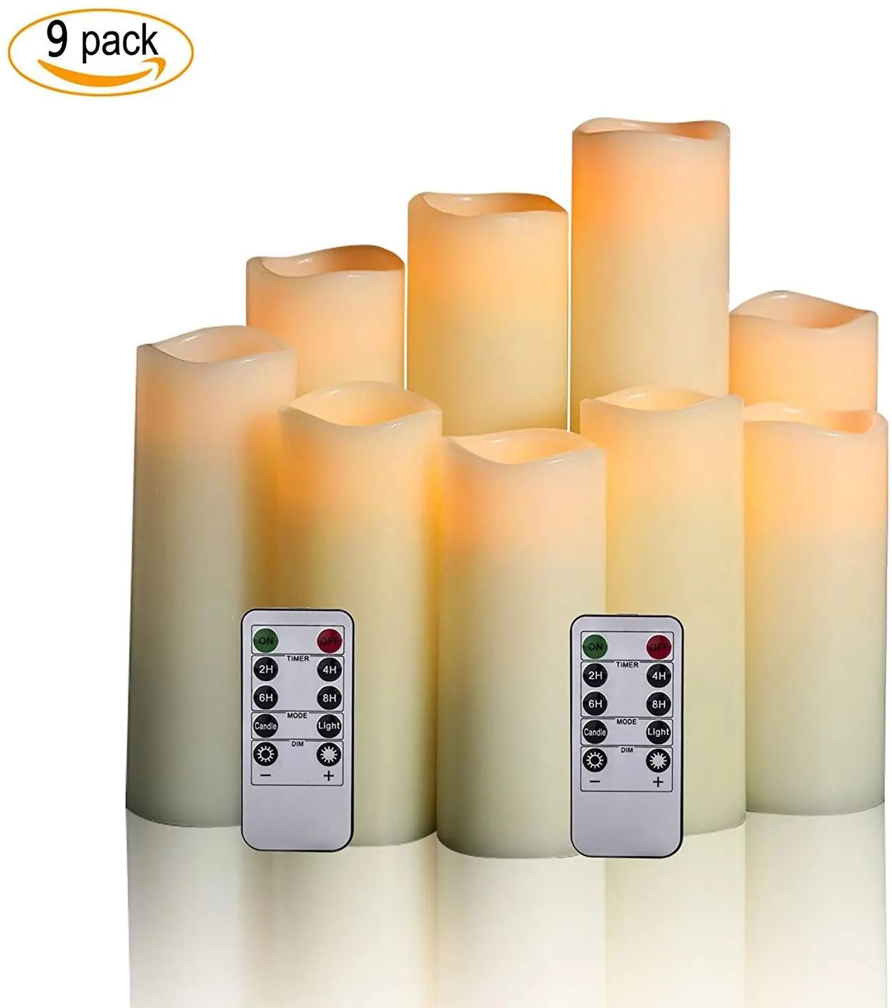 Antizer Flameless Candles Led Candles Pack of 9 (H 4 5 6 7 8 9 X D 2.2) Ivory Real Wax Battery Candles with Remote Timer