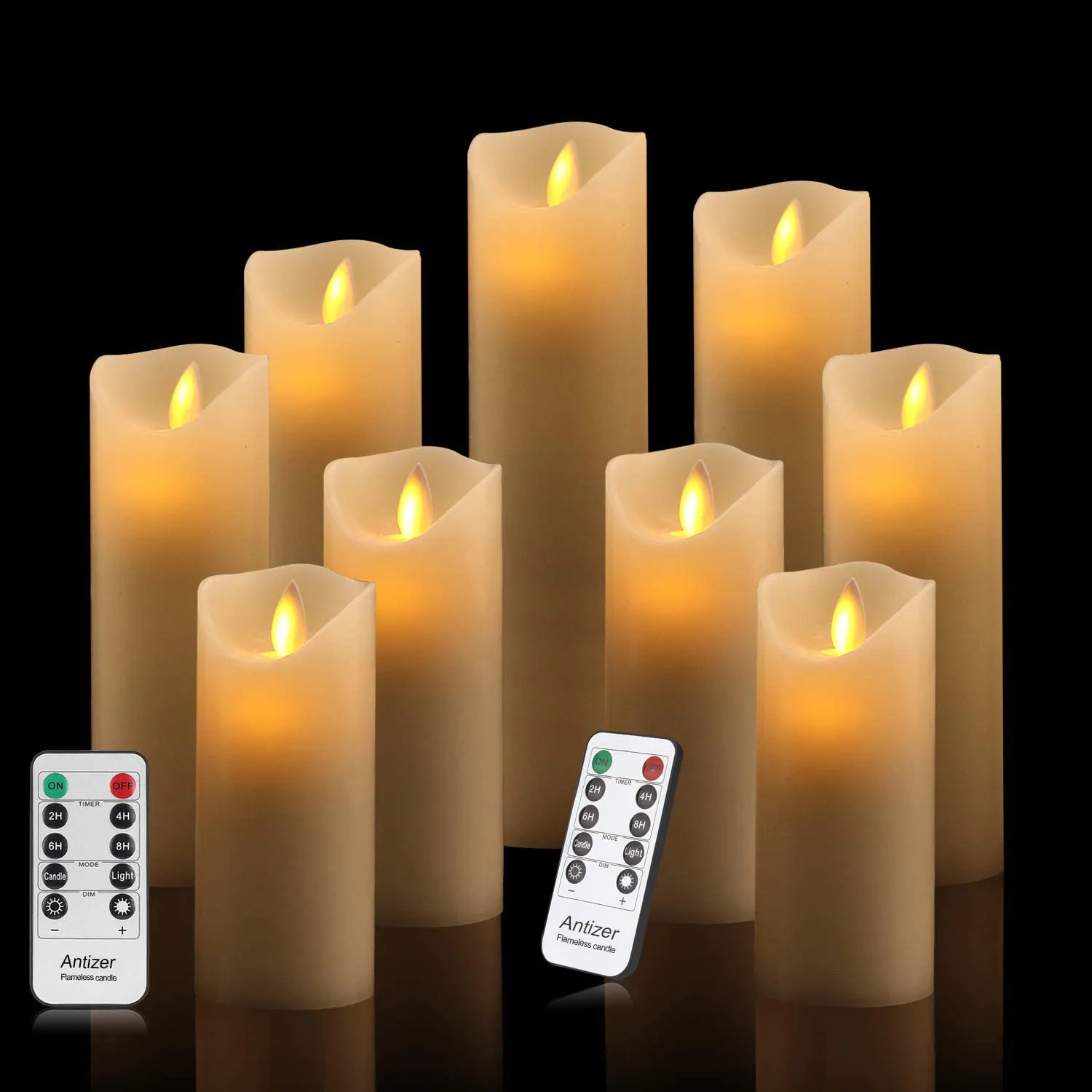 Antizer Flameless Candles Led Candles Pack of 9 (H 4 5 6 7 8 9 X D 2.2) Ivory Real Wax Battery Candles with Remote Timer