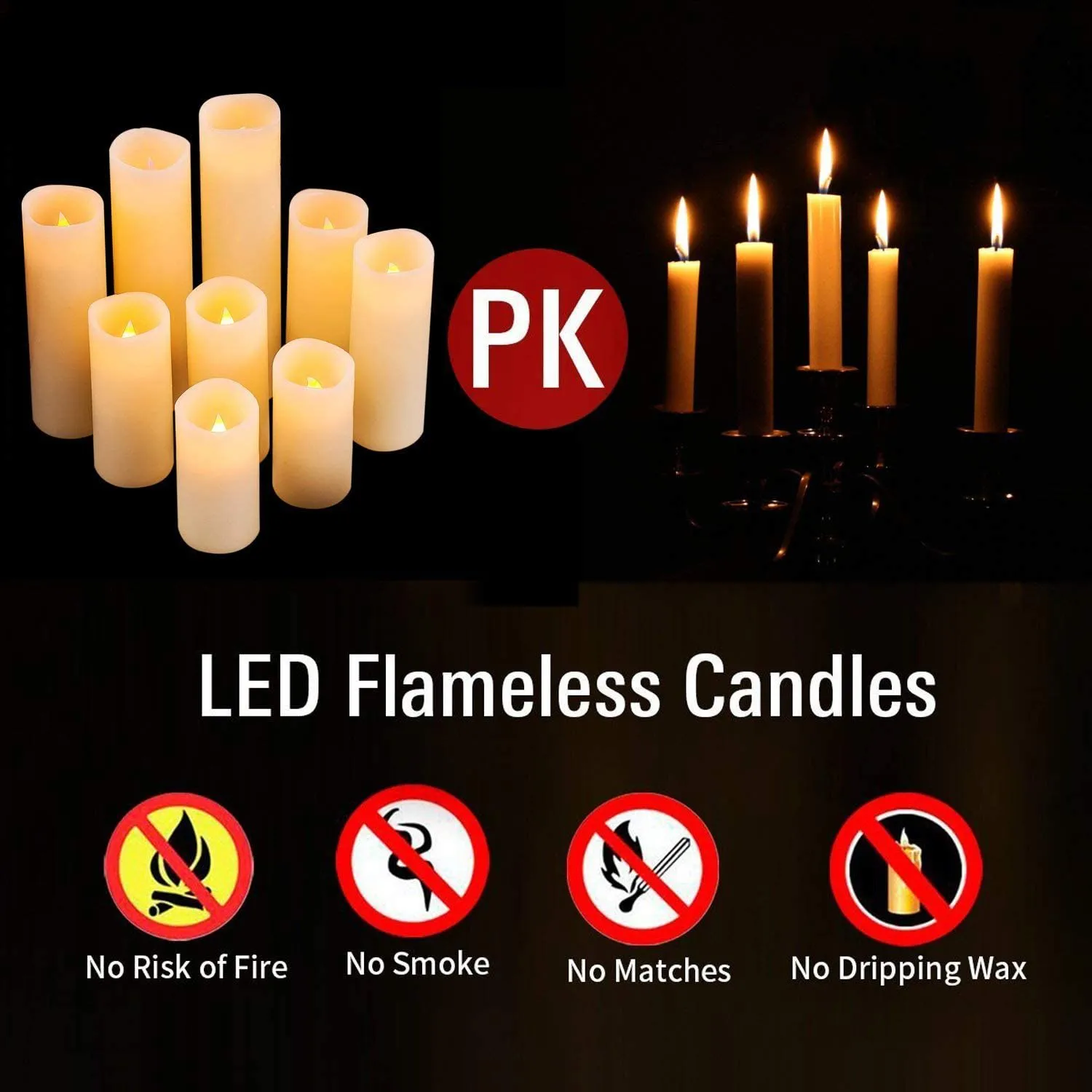 Antizer Flameless Candles Led Candles Pack of 9 (H 4 5 6 7 8 9 X D 2.2) Ivory Real Wax Battery Candles with Remote Timer