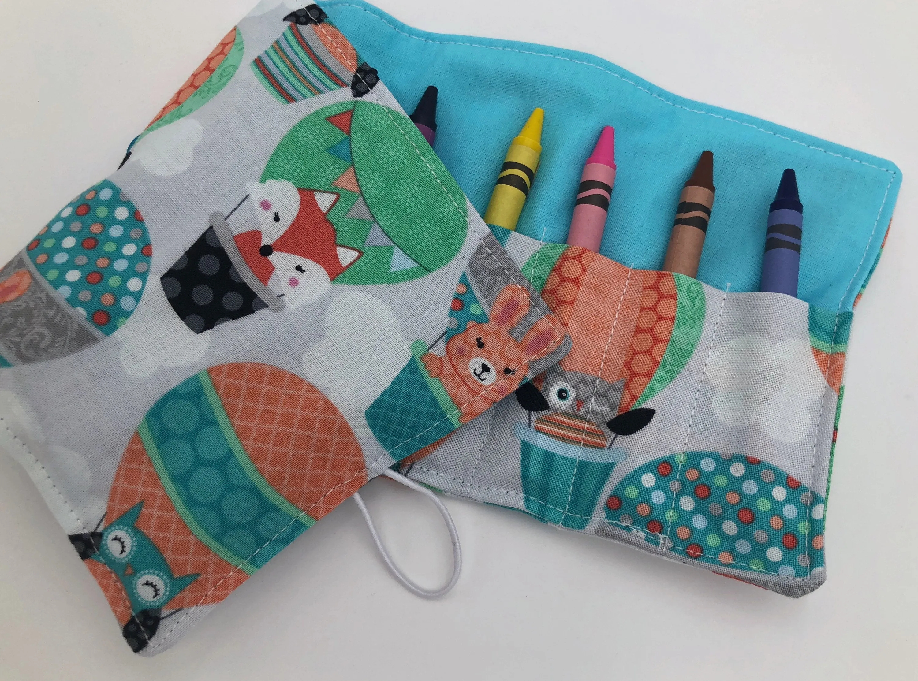 Balloon Crayon Roll Up, Owl Crayon Caddy, Blue Crayon Case, Foxes, Stocking Stuffer