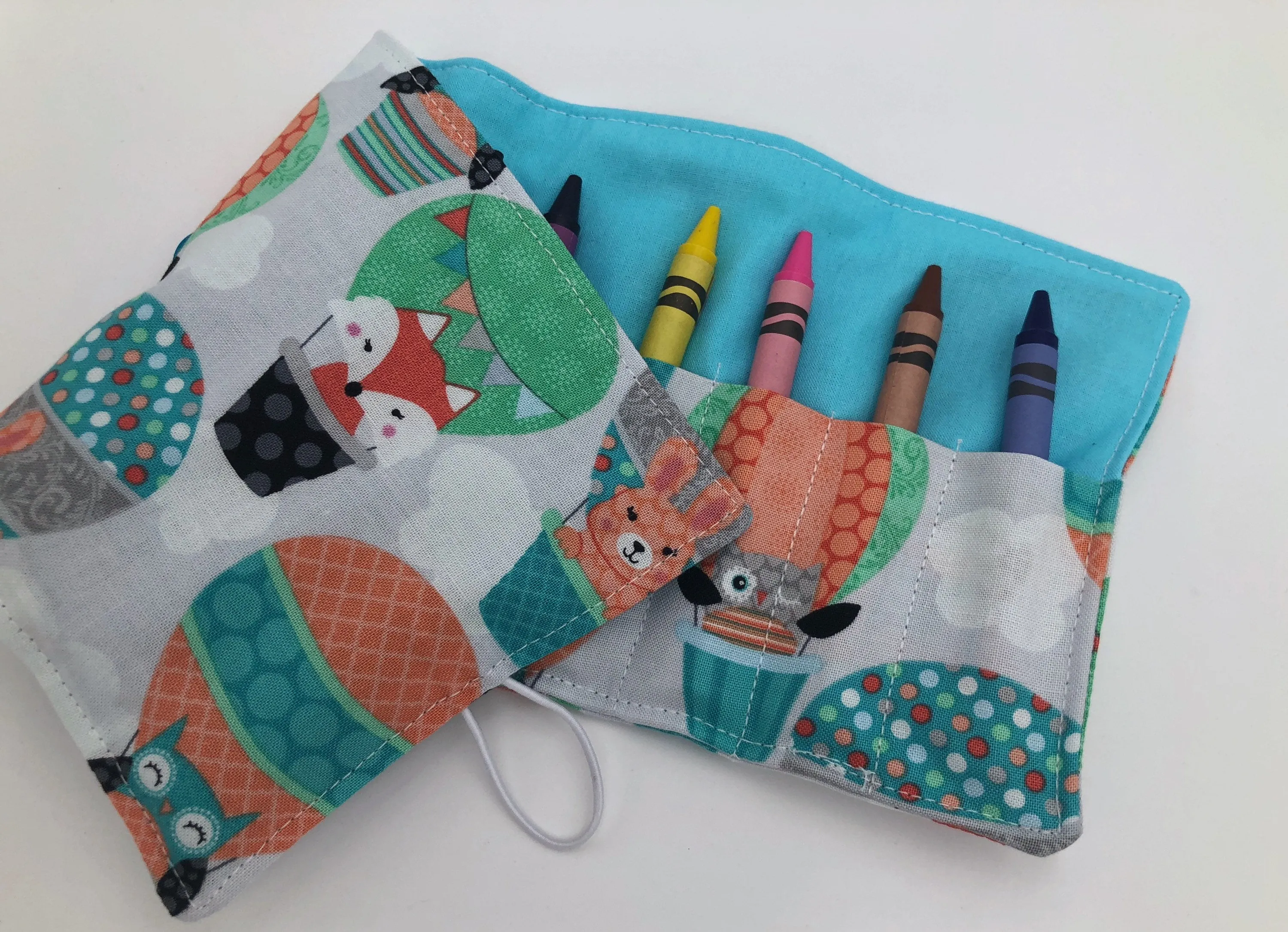 Balloon Crayon Roll Up, Owl Crayon Caddy, Blue Crayon Case, Foxes, Stocking Stuffer