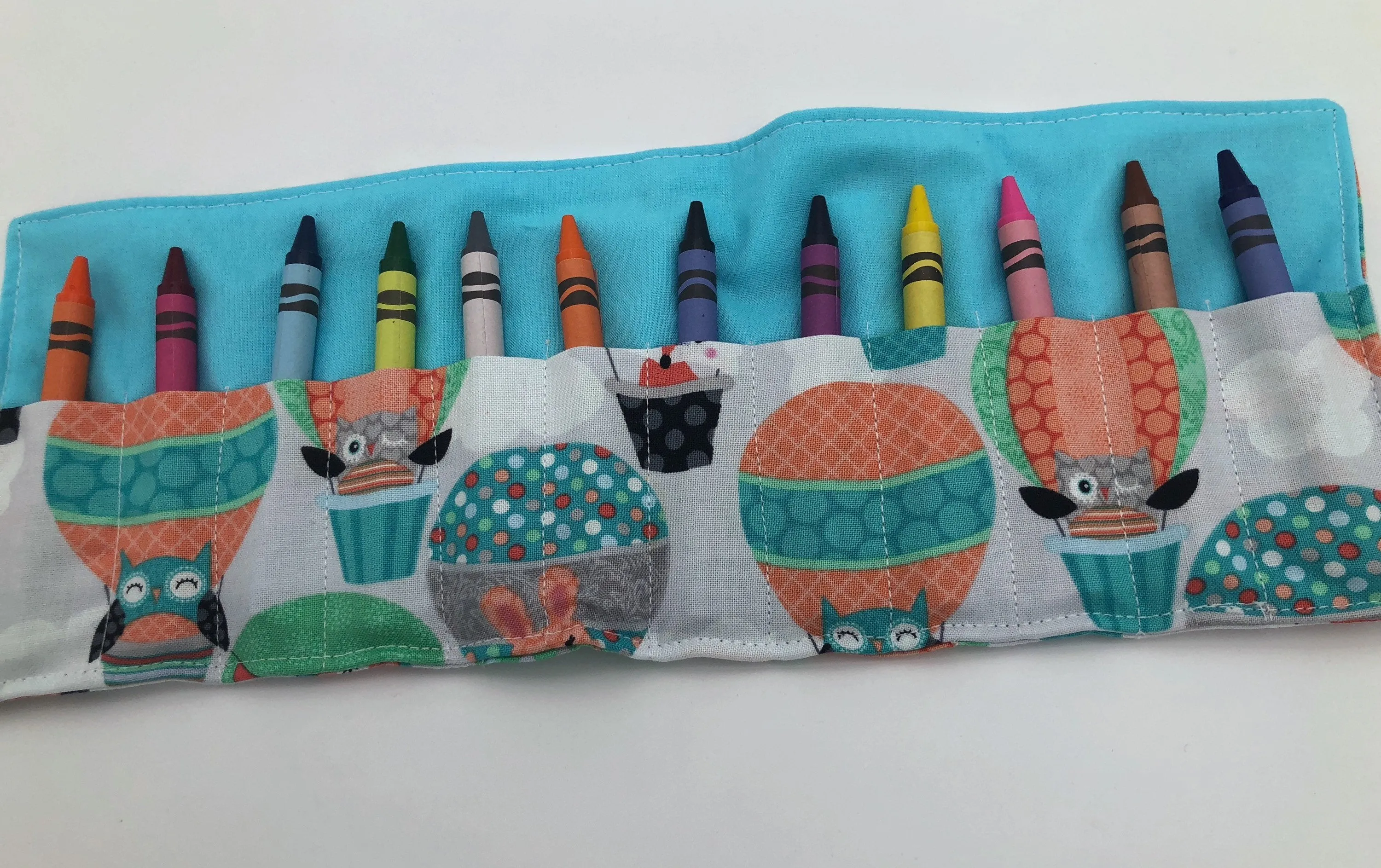 Balloon Crayon Roll Up, Owl Crayon Caddy, Blue Crayon Case, Foxes, Stocking Stuffer