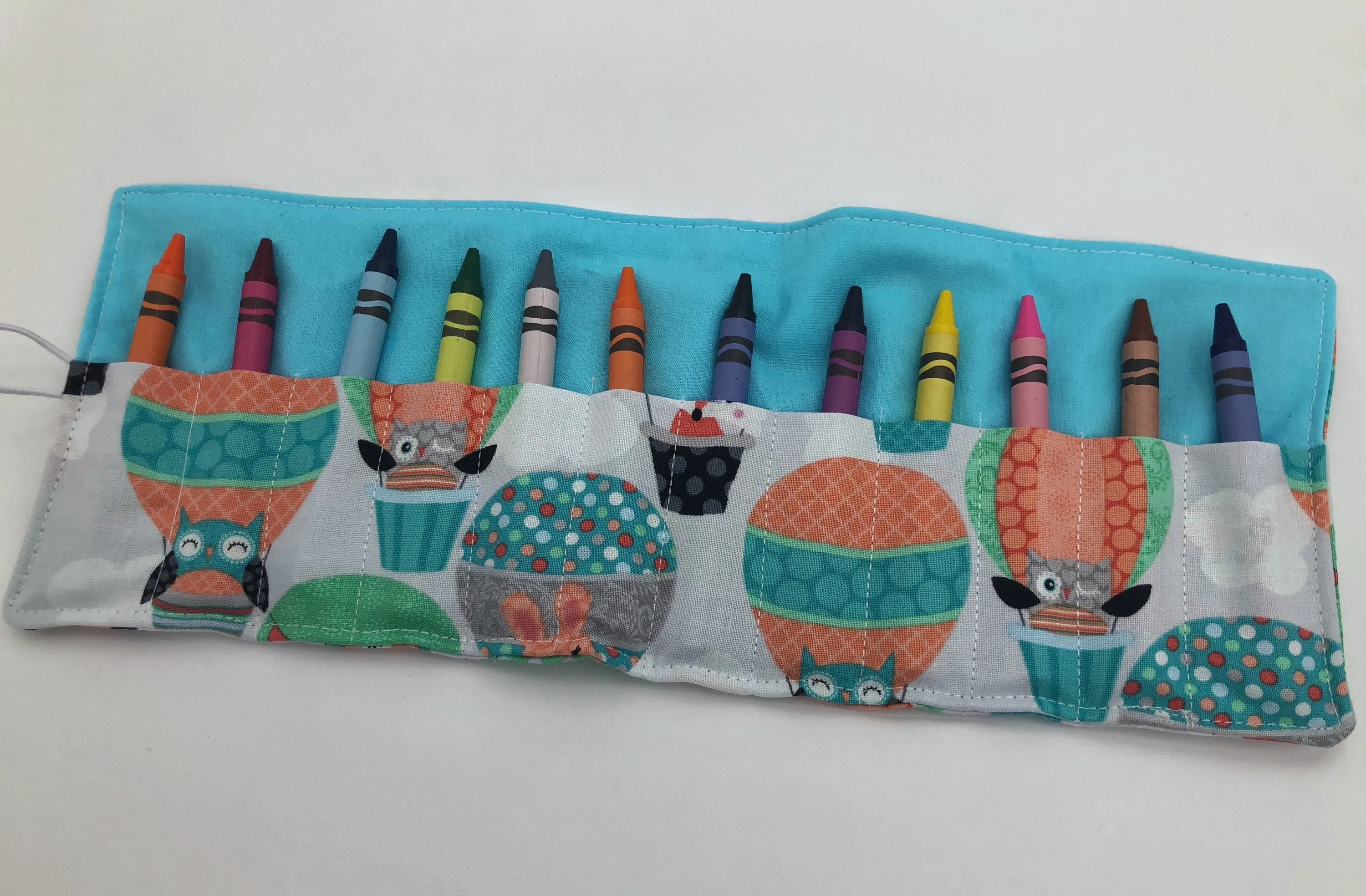 Balloon Crayon Roll Up, Owl Crayon Caddy, Blue Crayon Case, Foxes, Stocking Stuffer