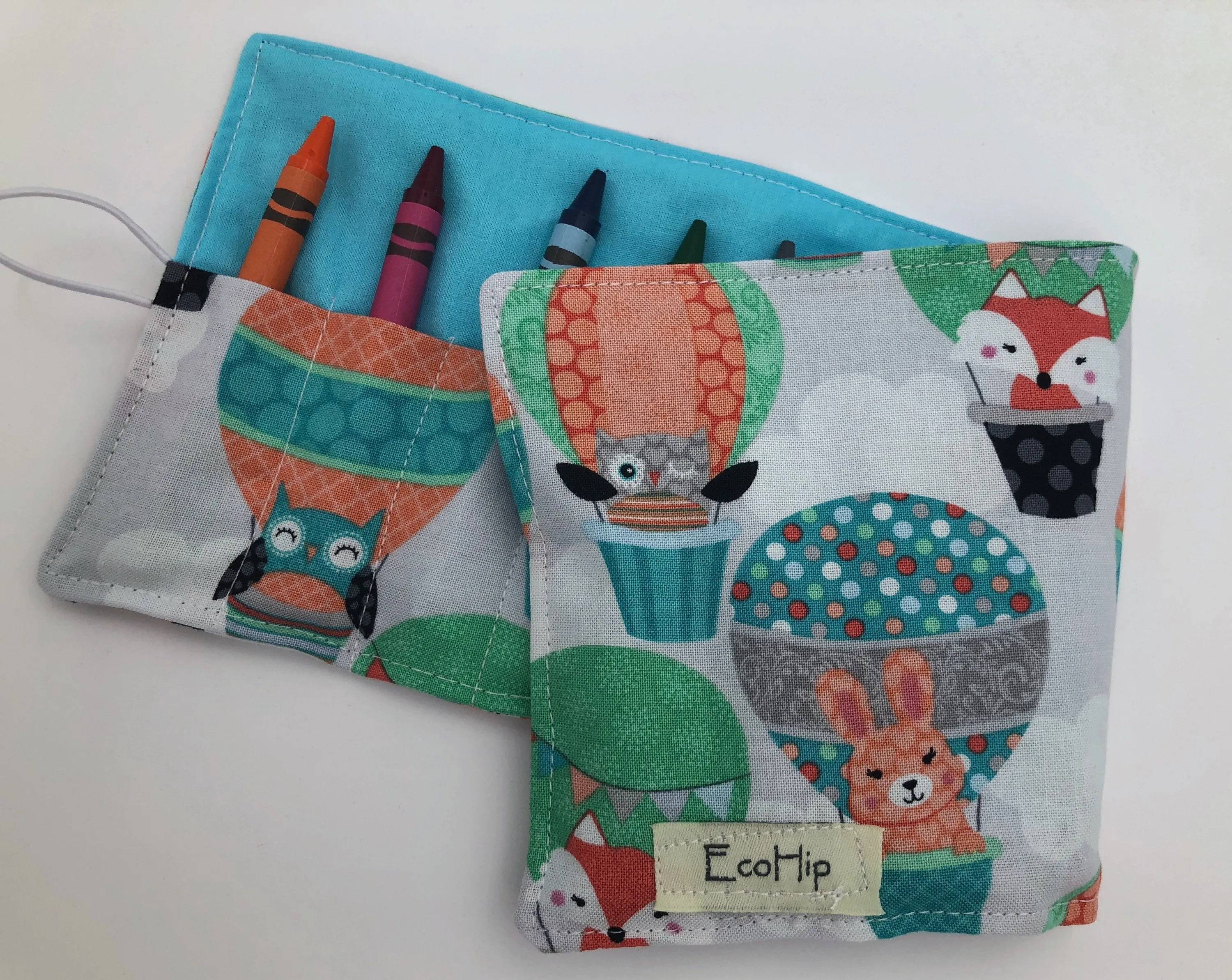 Balloon Crayon Roll Up, Owl Crayon Caddy, Blue Crayon Case, Foxes, Stocking Stuffer