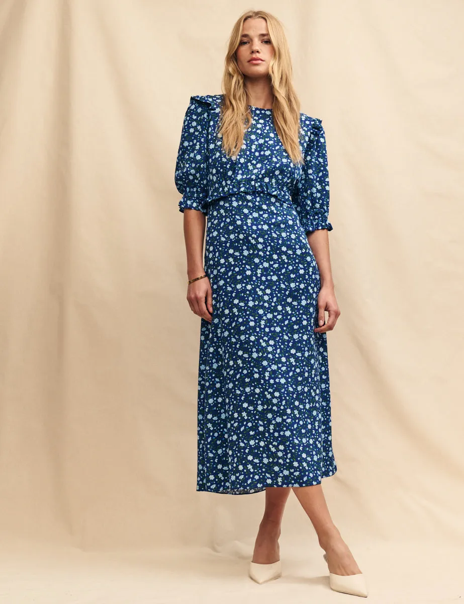 Blue Ditsy Floral Felicia Midi Tea Dress