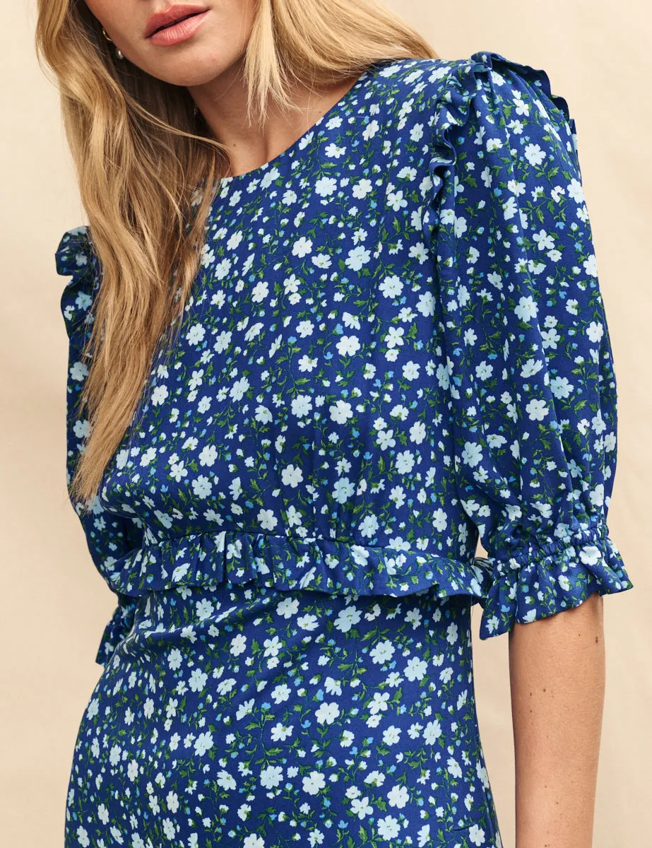 Blue Ditsy Floral Felicia Midi Tea Dress