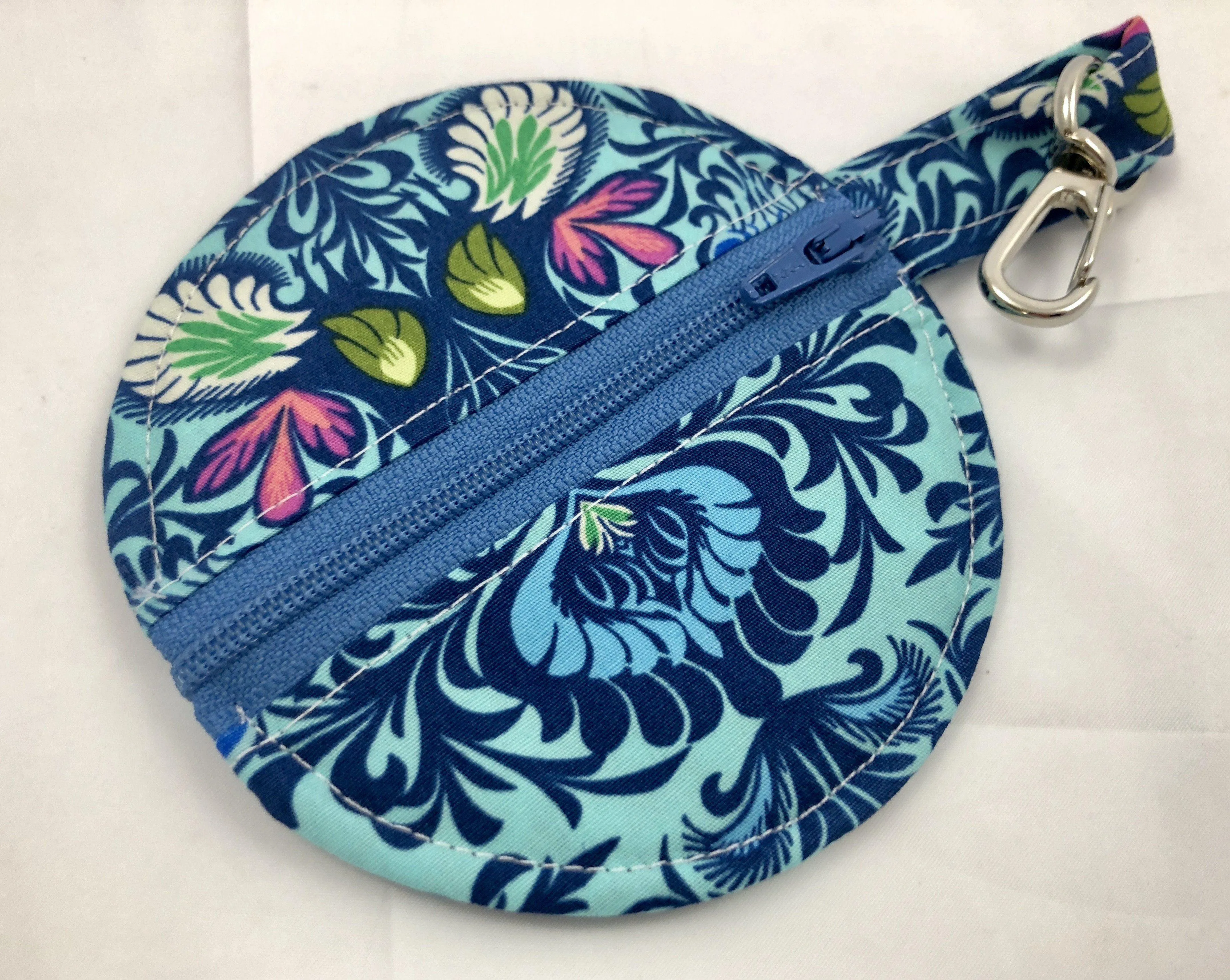 Blue Earbud Case, Ear Bud Pouch, Bluetooth Holder, Tiny Zipper Case, Chapstick, Damask