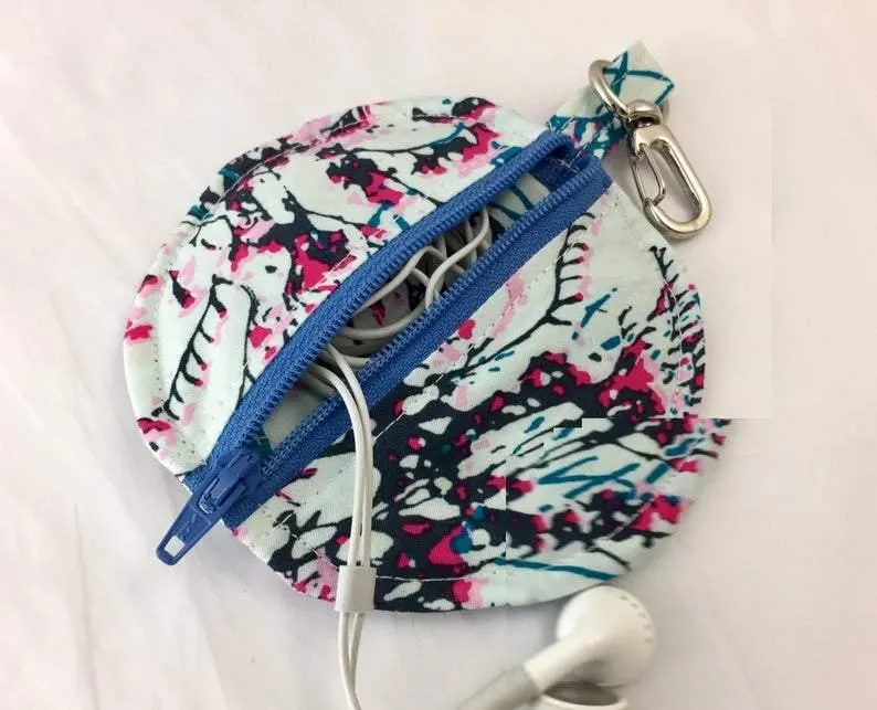 Blue Earphone Case, Air Pod Case, Lens Cap Holder, Lip Balm Cozy, Gift for Her