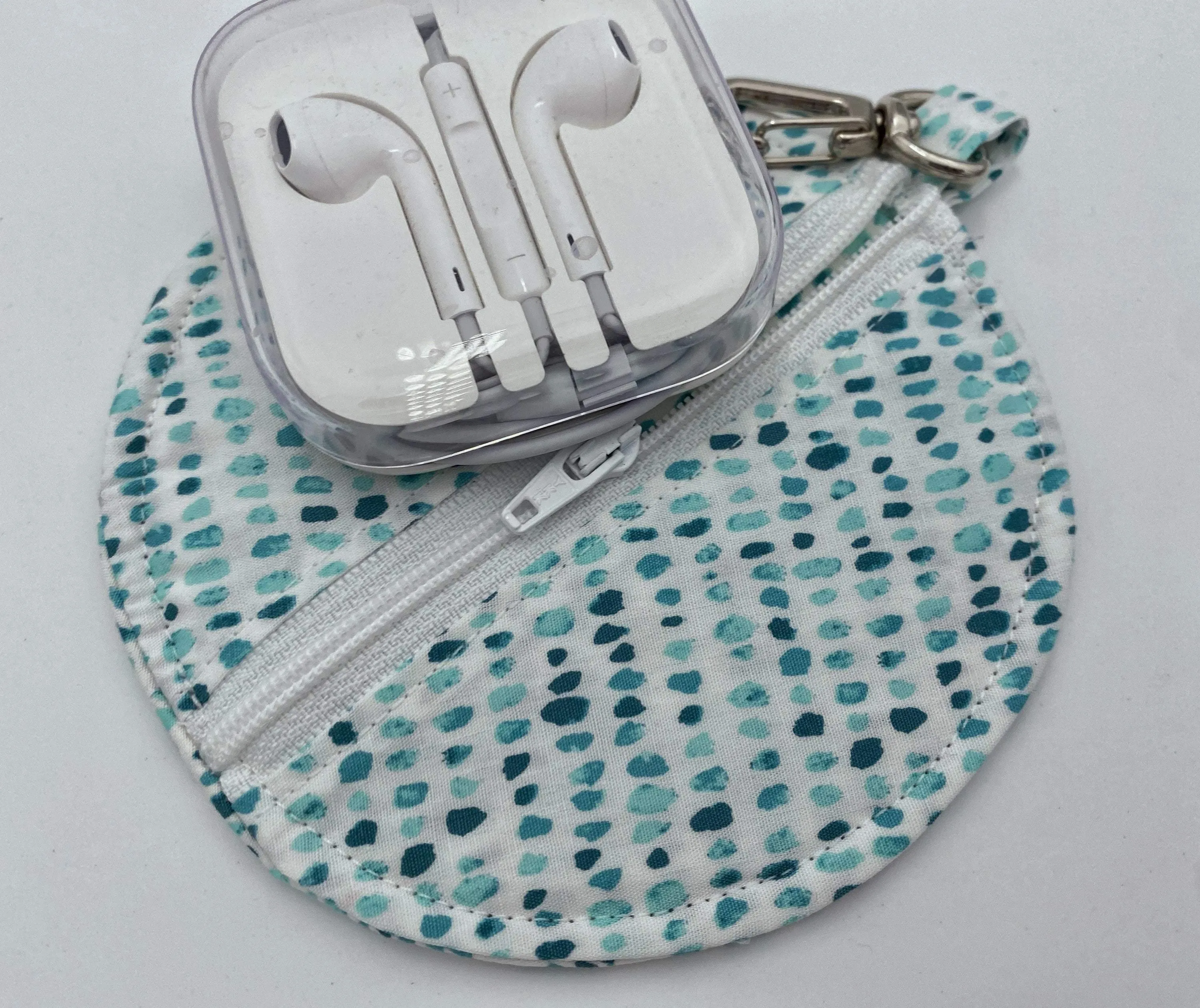 Blue Polka Dot Earpod Case, White Earbud Pouch, Women's Headphone Holder