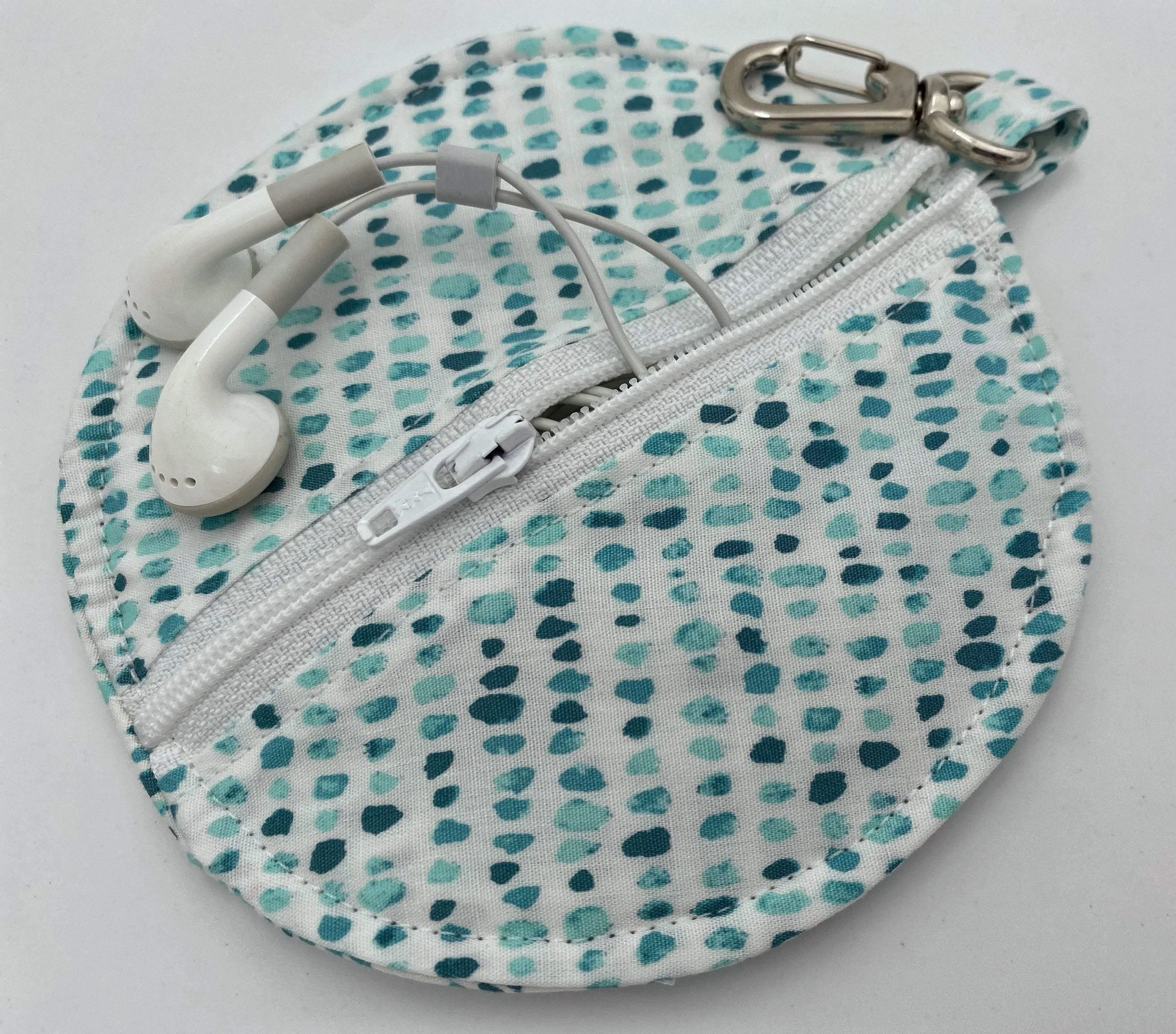 Blue Polka Dot Earpod Case, White Earbud Pouch, Women's Headphone Holder