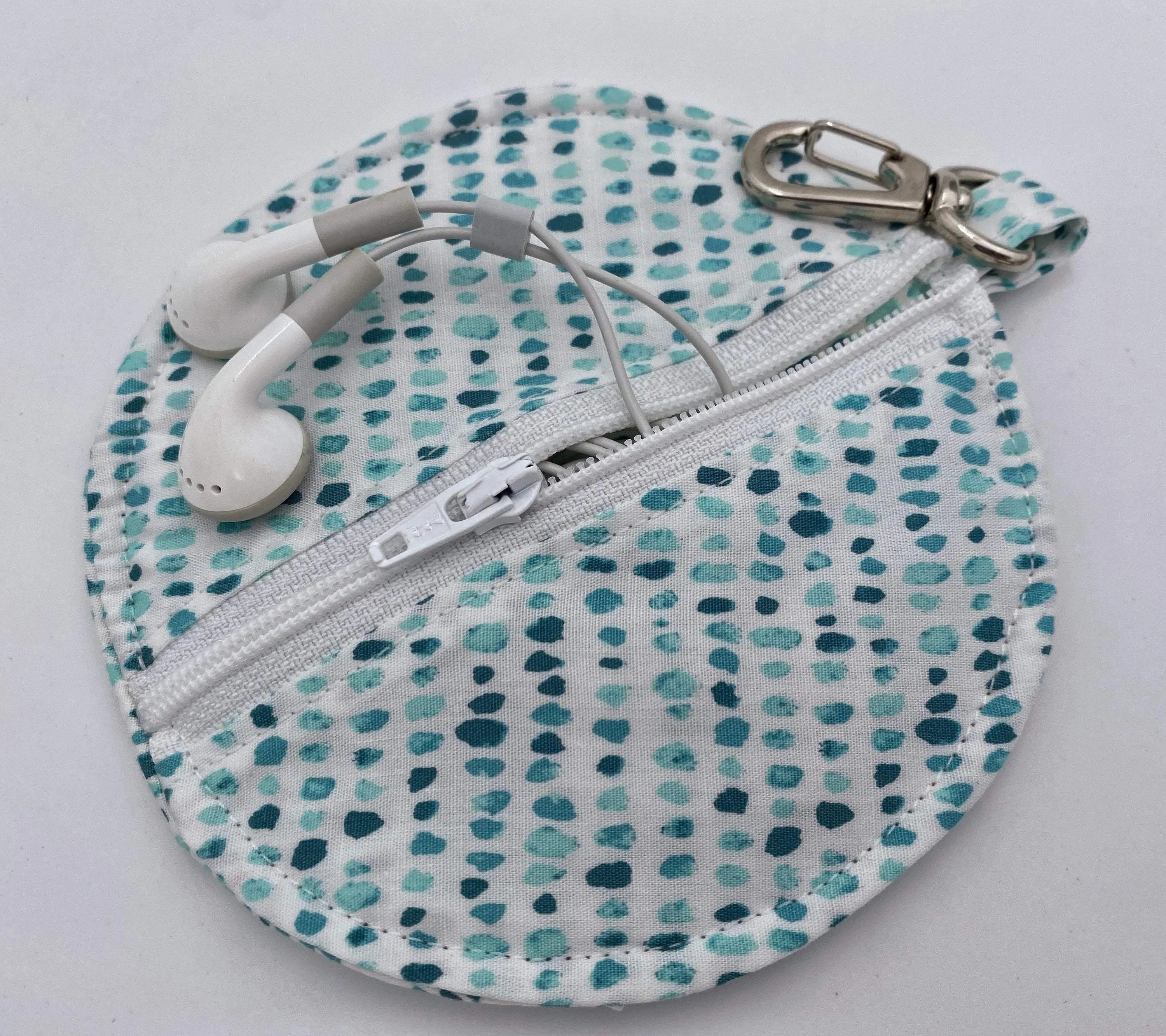 Blue Polka Dot Earpod Case, White Earbud Pouch, Women's Headphone Holder