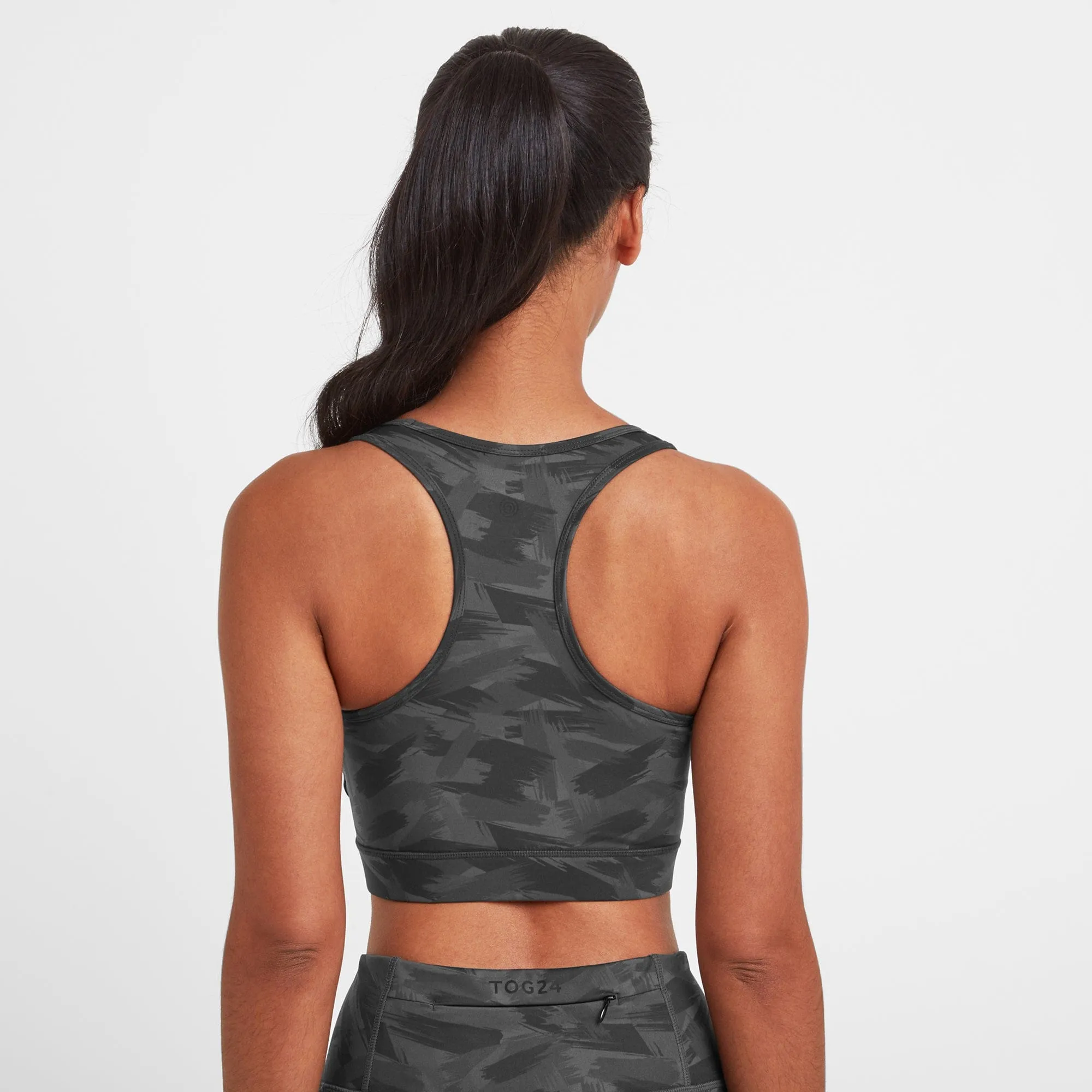 Bostock Womens Tech Crop Top - Coal Grey Print