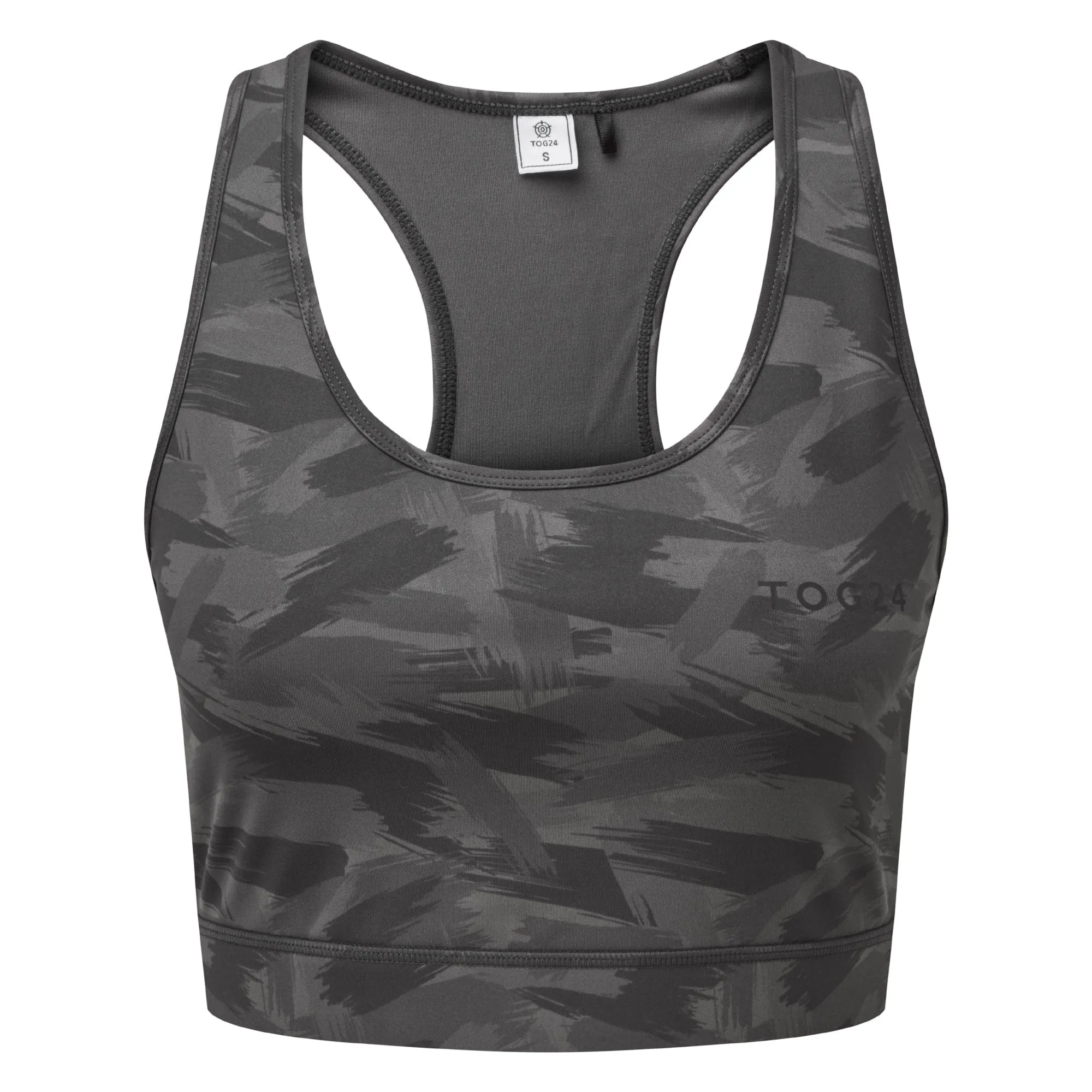 Bostock Womens Tech Crop Top - Coal Grey Print