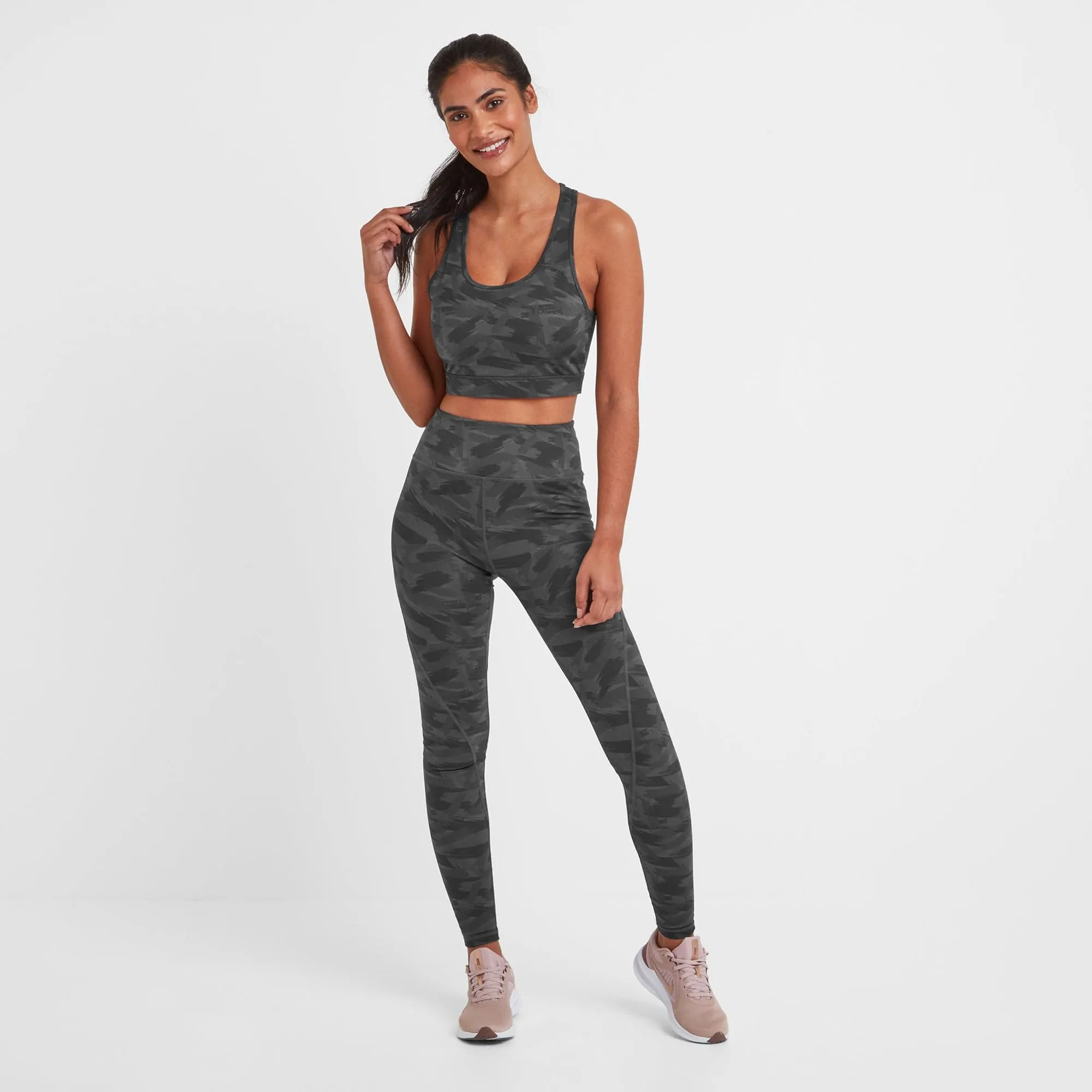 Bostock Womens Tech Crop Top - Coal Grey Print