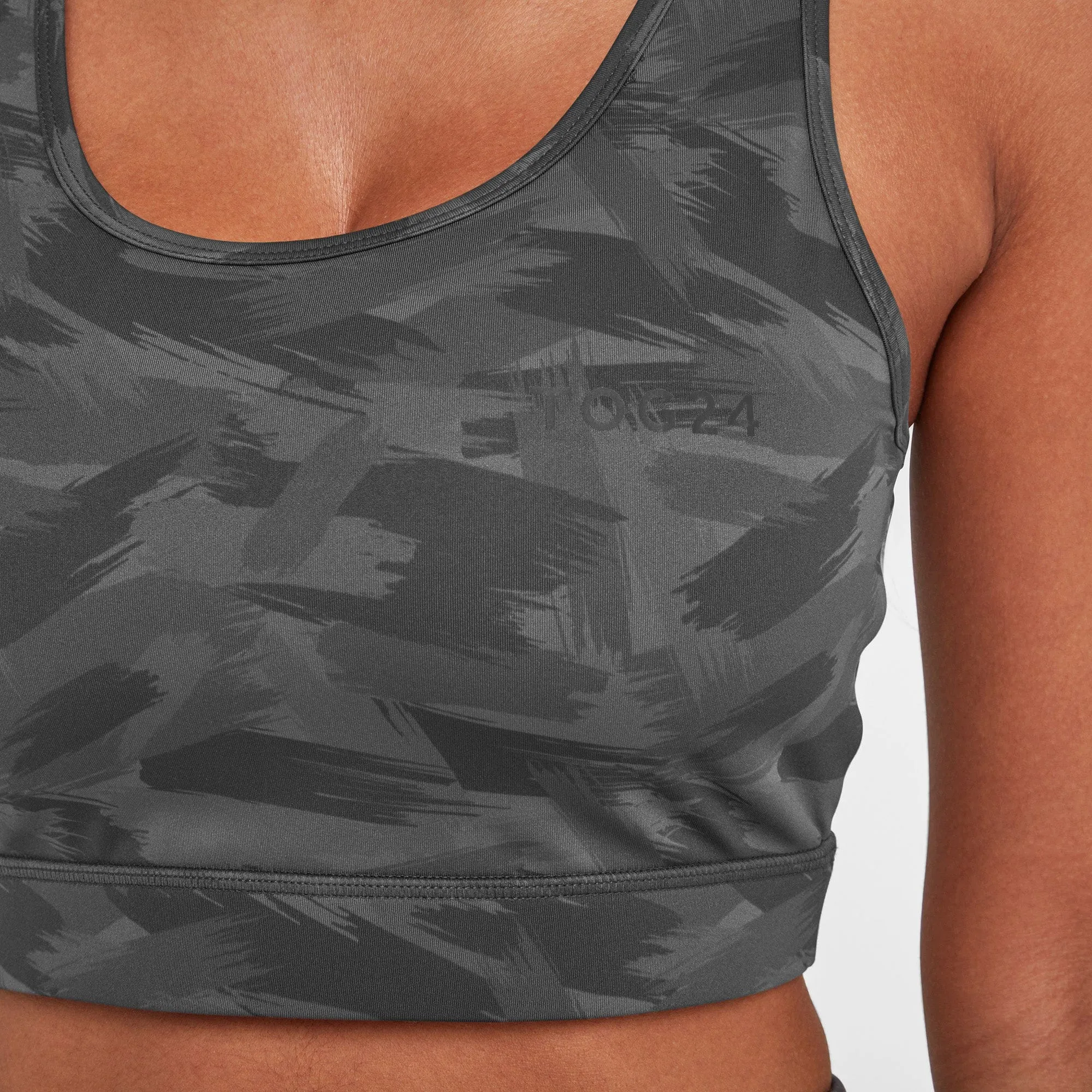 Bostock Womens Tech Crop Top - Coal Grey Print