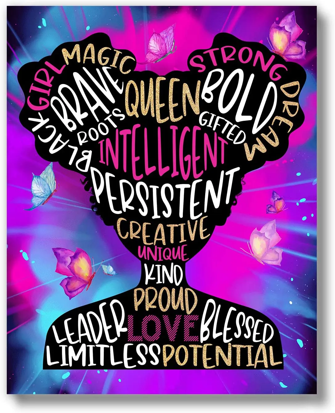 Brooke & Vine Girl Room Wall Decor Art Prints - (UNFRAMED 8 x 10) Inspirational Wall Art, Motivational Quotes Posters for Kids, Tween Bedroom, (Braver Than You Believe - Gold and Rainbow)