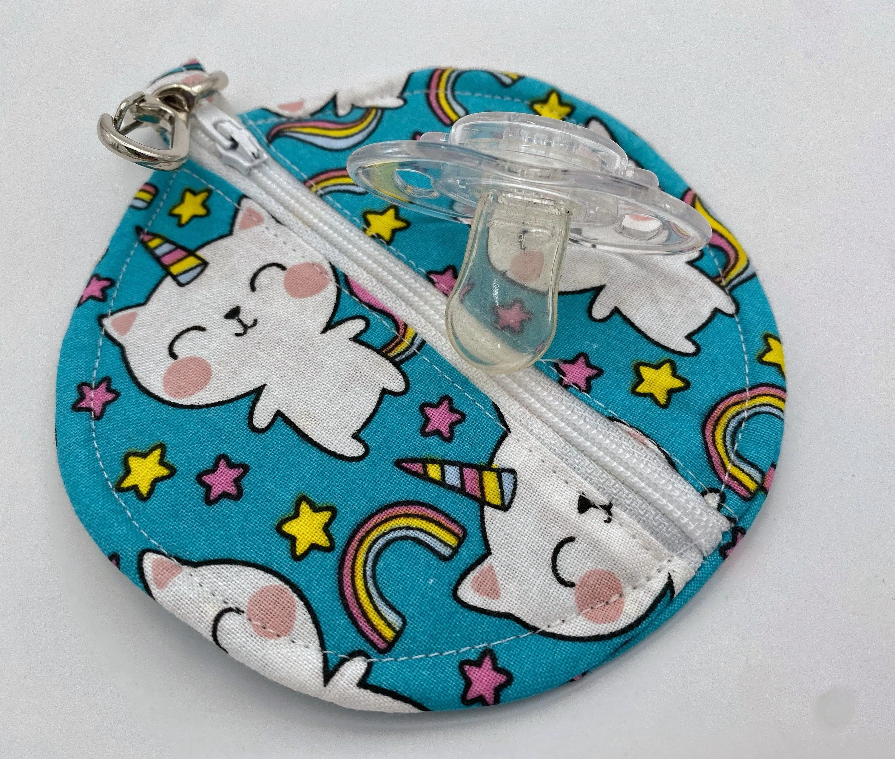 Caticorn Earbud Pouch, Blue Cat Ear Bud Case, Unicorn Small Lip Balm Cozy