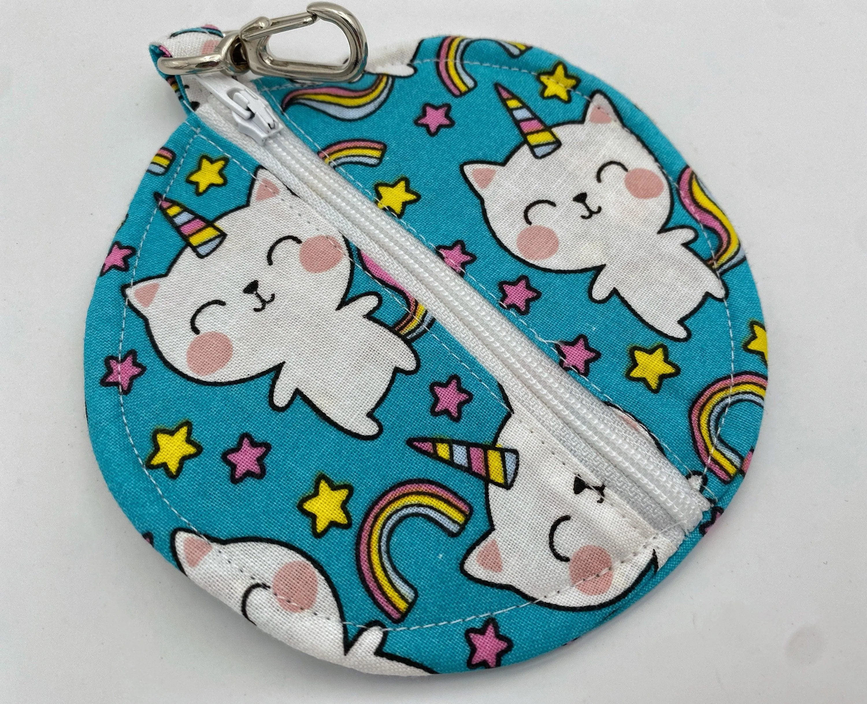 Caticorn Earbud Pouch, Blue Cat Ear Bud Case, Unicorn Small Lip Balm Cozy