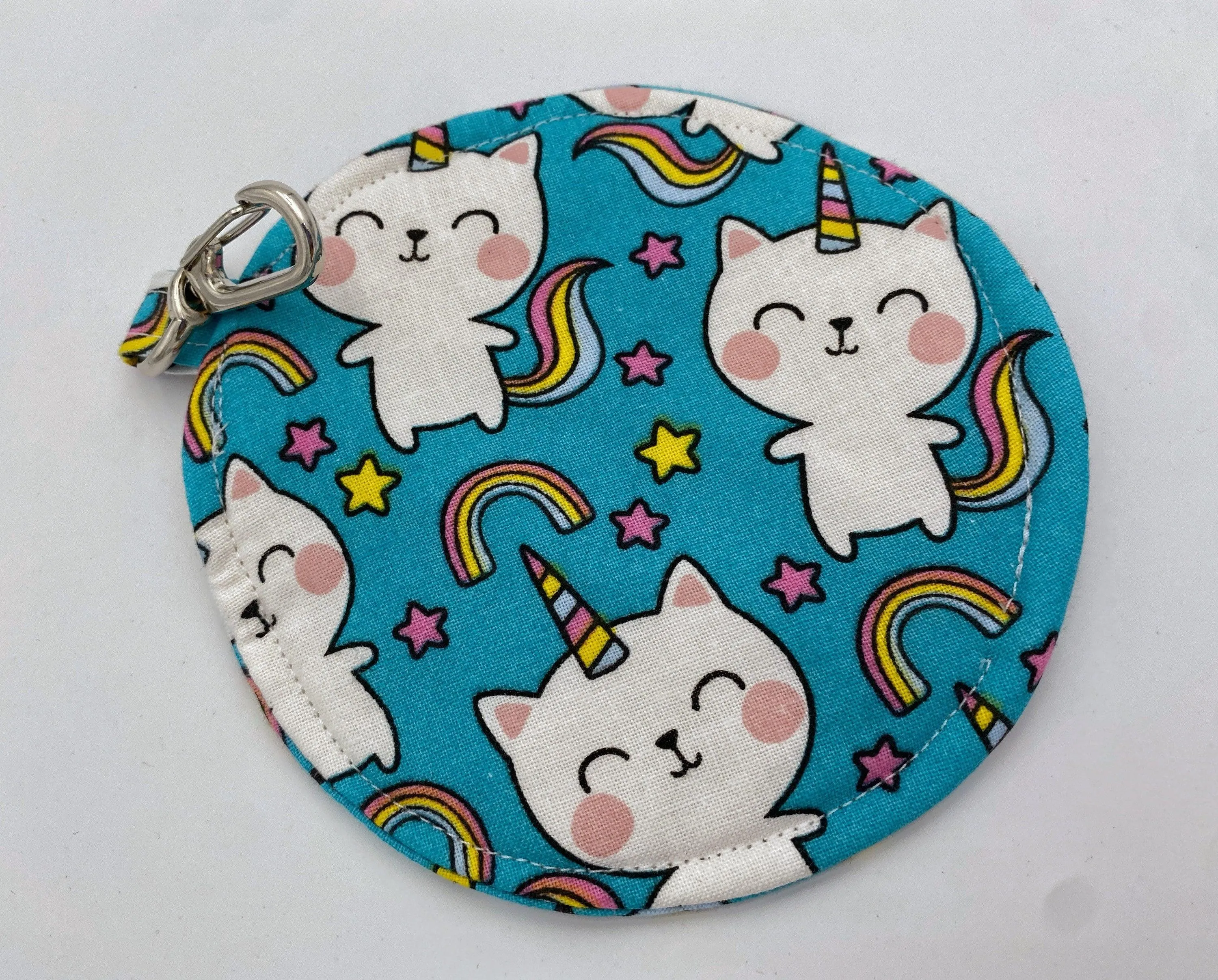 Caticorn Earbud Pouch, Blue Cat Ear Bud Case, Unicorn Small Lip Balm Cozy