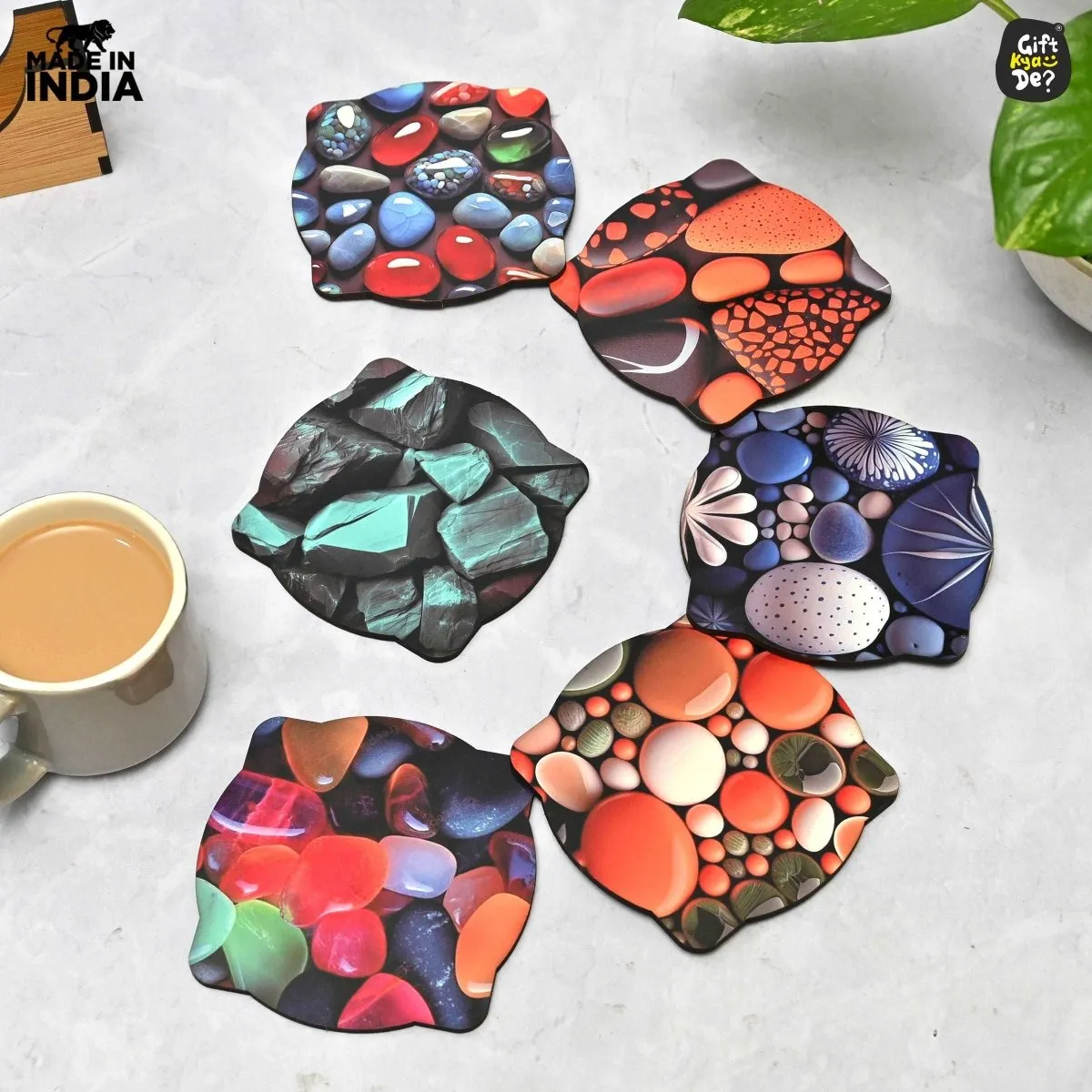 Coaster Set of 6 Unique Birds & Jungle Theme Design | Wooden Coasters to Serve Tea Cups, Coffee Mugs and Glasses (Ecofriendly)