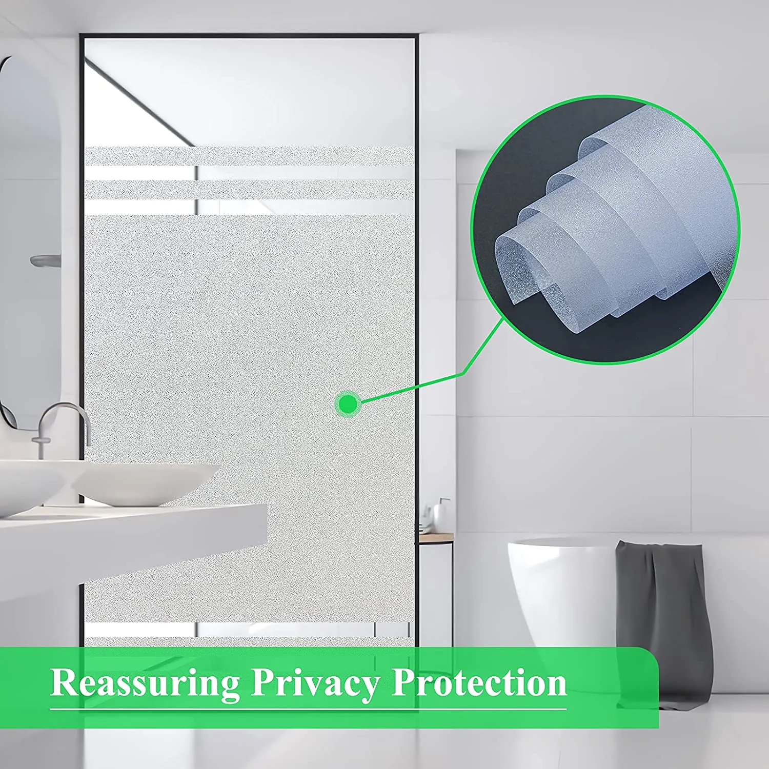 Coavas Privacy Window Film Sun UV Blocking Frosted Static Clings Non Adhesive Opaque Vinyl Decorative Glass Door Stickers Heat Control Coverings for Bathroom (23.6 x 78.7 Inch, Pure)