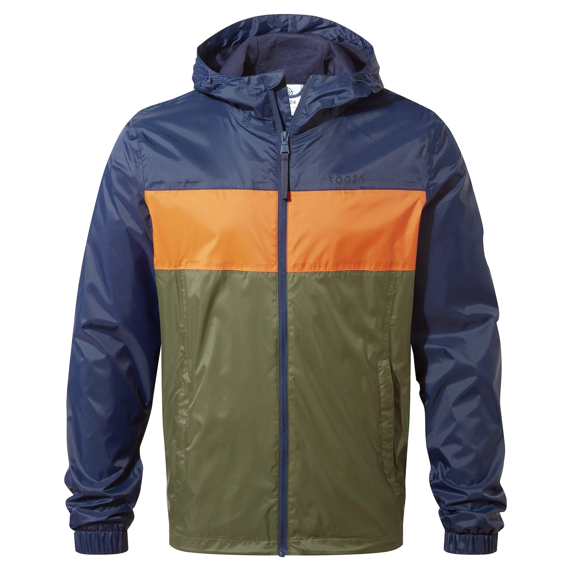 Craven Mens Waterproof Packaway Jacket - Khaki/Navy/Dark Orange Colour Block