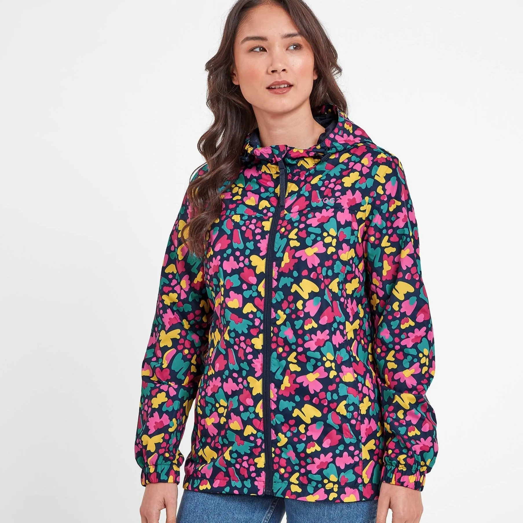 Craven Womens Waterproof Packaway Jacket - Dark Indigo Abstract Floral