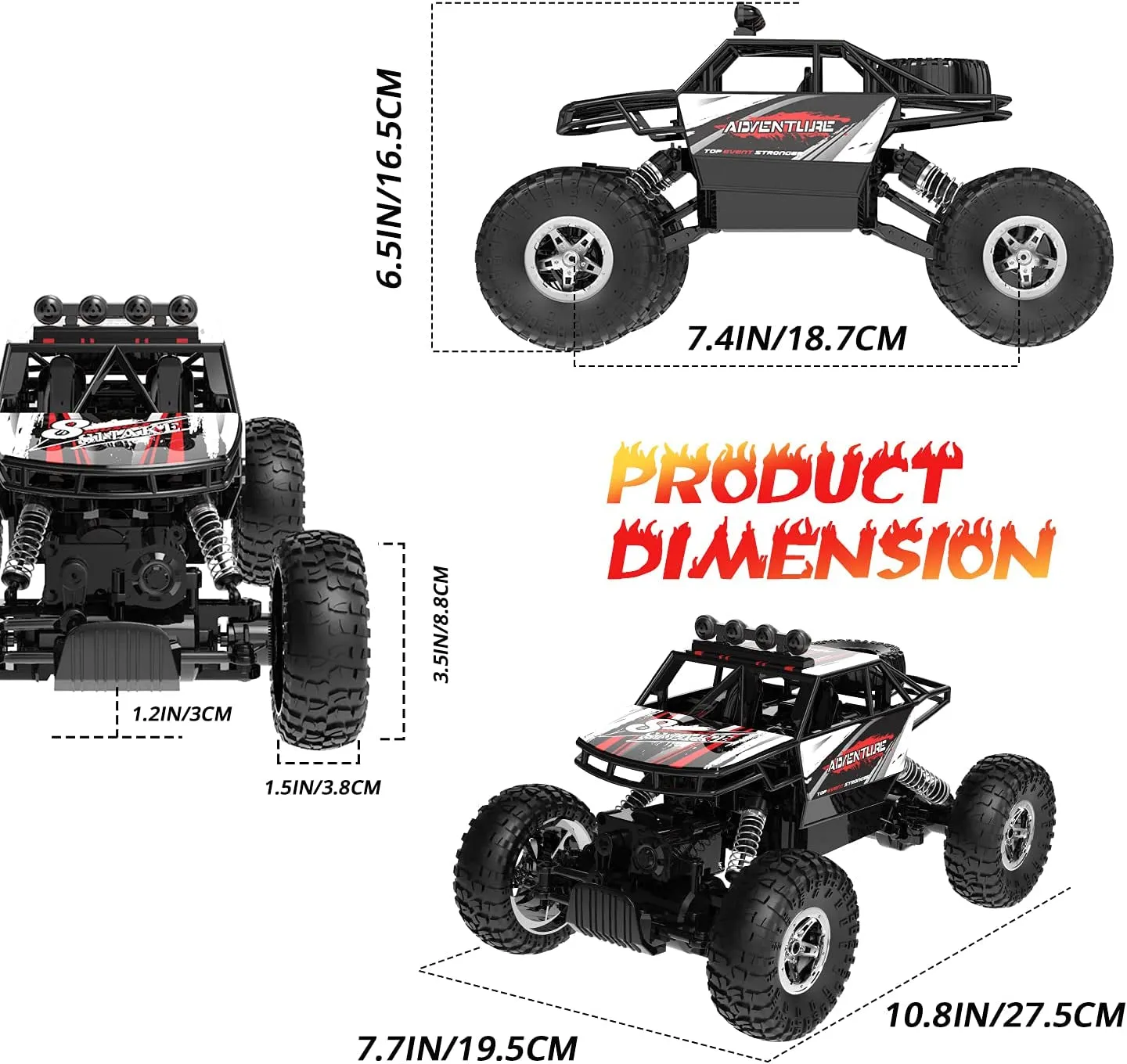 DE45 RC Cars Remote Control Car 1:14 off Road Monster Truck,Metal Shell 4WD Dual Motors LED Headlight Rock Crawler,2.4Ghz All Terrain Hobby Truck with 2 Batteries for 90 Min Play