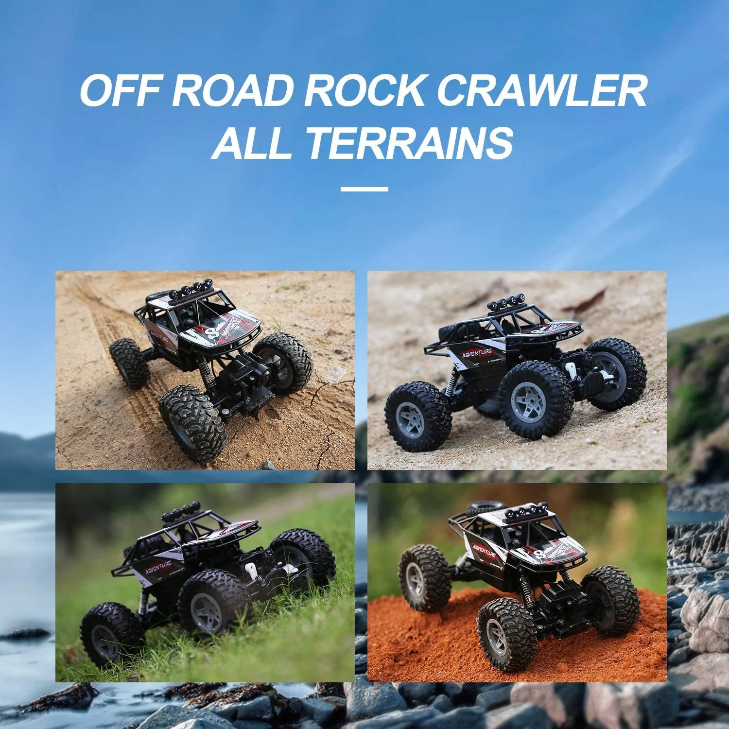 DE45 RC Cars Remote Control Car 1:14 off Road Monster Truck,Metal Shell 4WD Dual Motors LED Headlight Rock Crawler,2.4Ghz All Terrain Hobby Truck with 2 Batteries for 90 Min Play